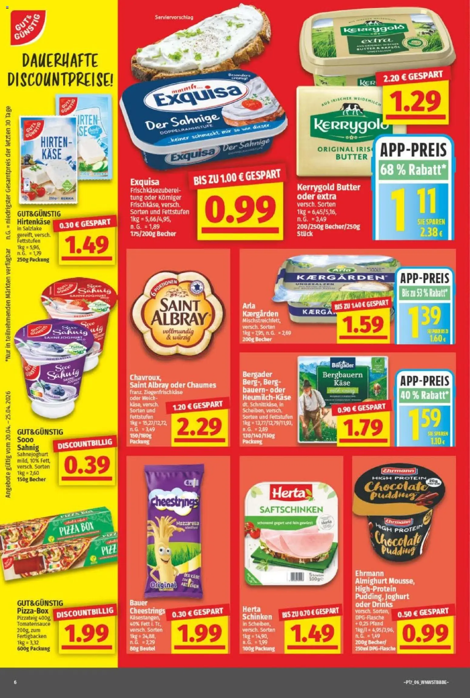 NP Discount Prospekt – gültig ab 20.04.2026 | Seite: 6 | Produkte: Käse, Joghurt, Exquisa, Schinken
