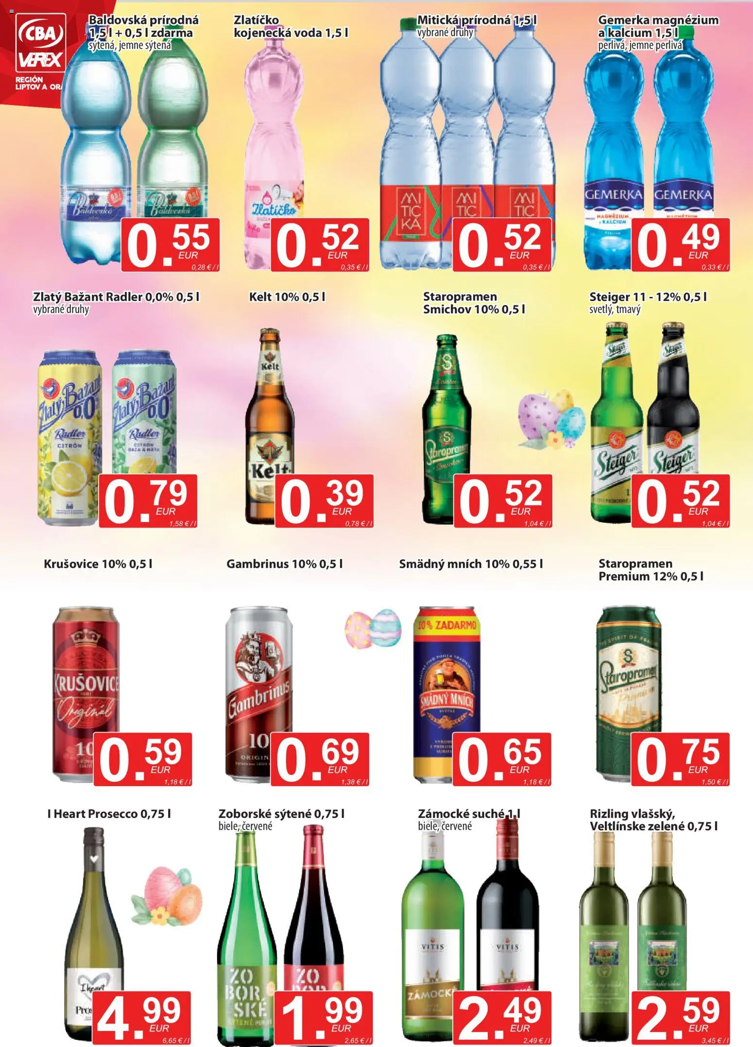 Nové CBA Verex akcie – leták je platný od 19.03.2026 | Strana: 10 | Produkty: Radler, Krušovice, Smädný Mních, Staropramen