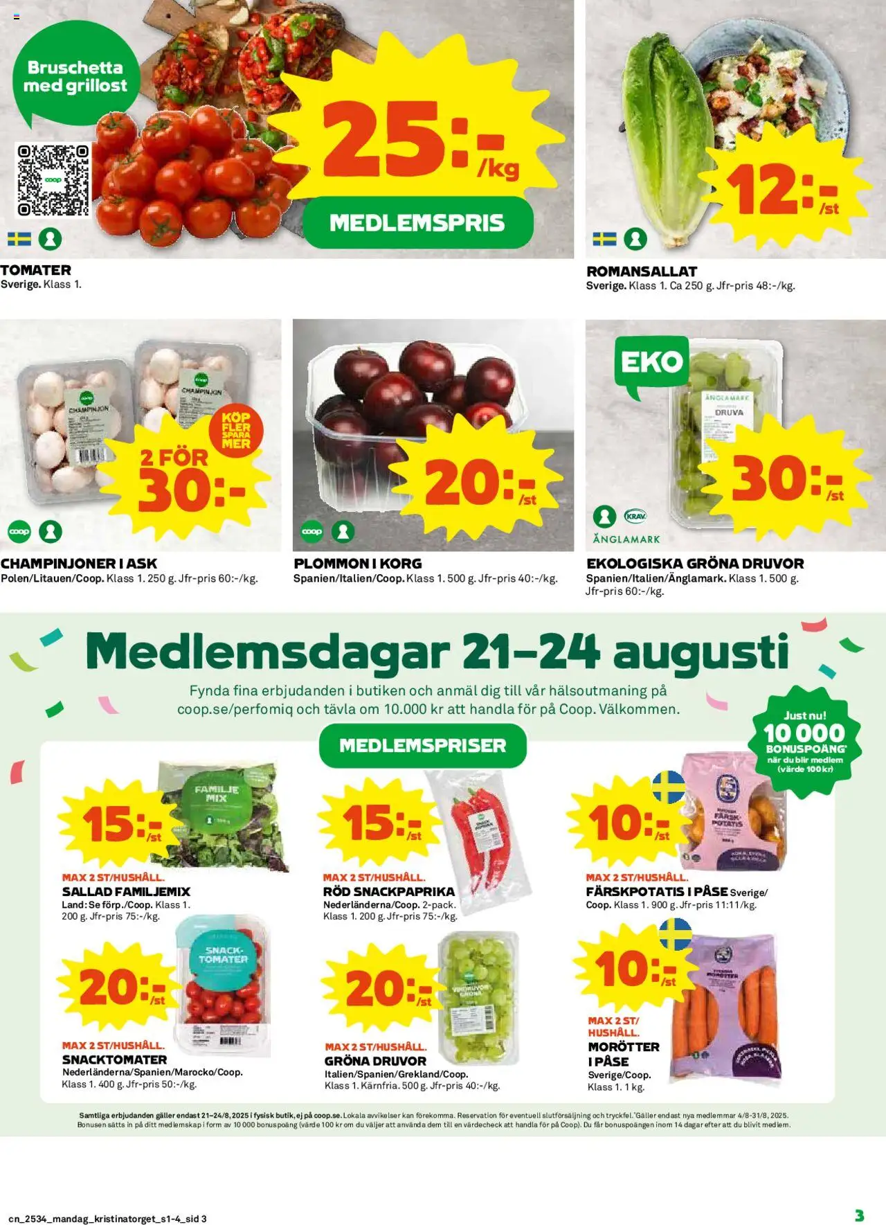 Coop reklamblad aktuell från 18.08.2025 | Sida: 3 | Produkter: Grillost, Galler, Plommon, Champinjoner