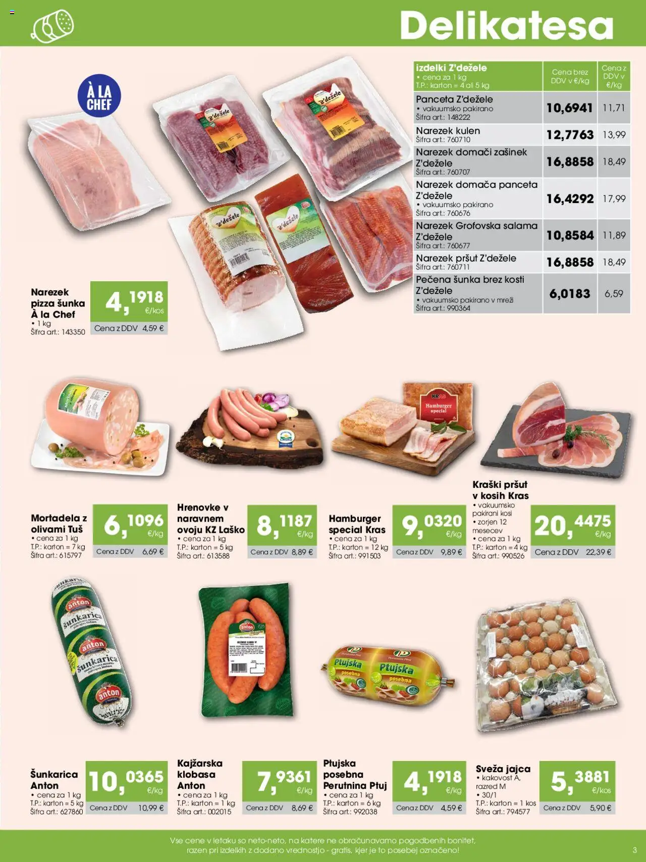 Novi Tuš katalog ponudbe – veljaven od 07.10.2025 | Stran: 3 | Izdelki: Hrenovke, Pršut, Jajca, Salama