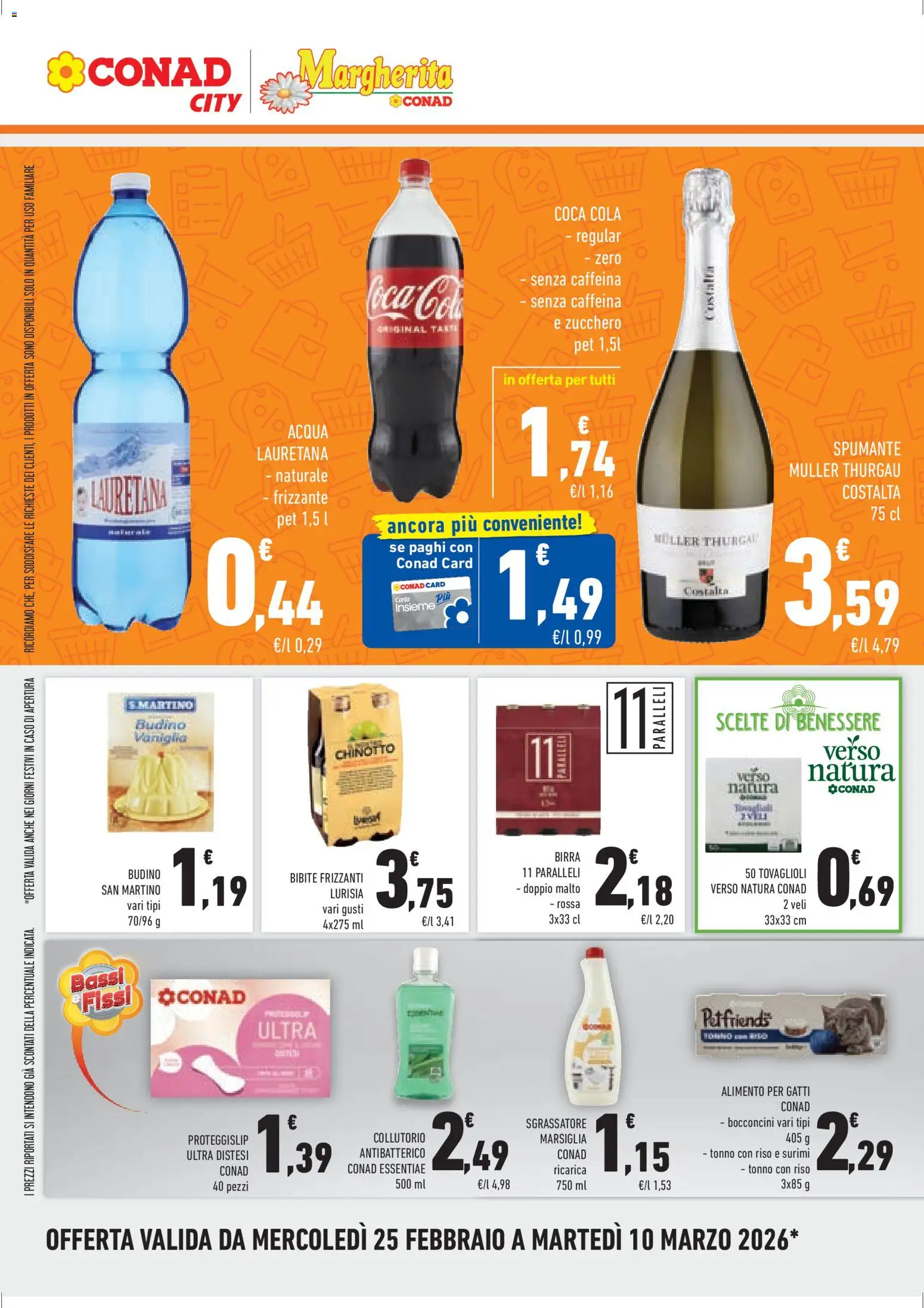 Volantino Conad del 25.02.2026 | Pagina: 10 | Prodotti: Birra, Surimi, Zucchero, Coca Cola