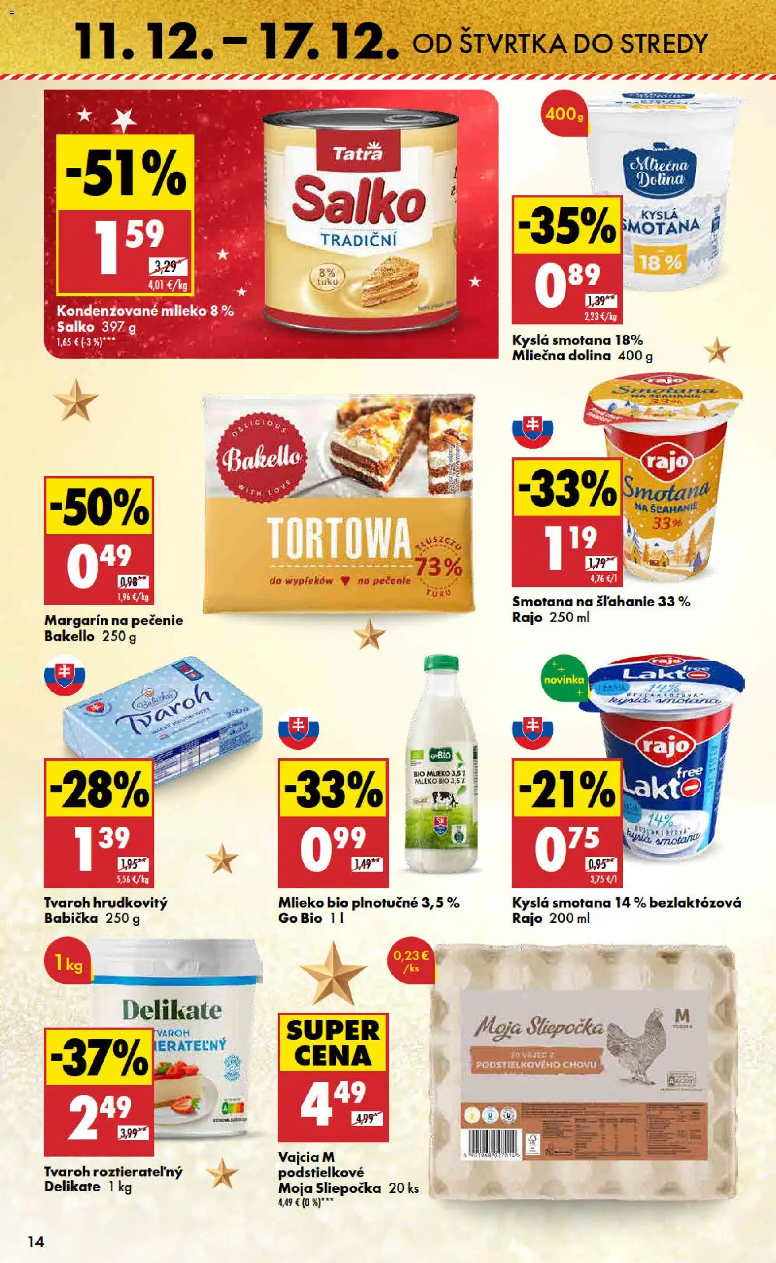 Nové Biedronka akcie – leták je platný od 11.12.2025 | Strana: 14 | Produkty: Mlieko, Vajcia, Tvaroh, Smotana na šľahanie