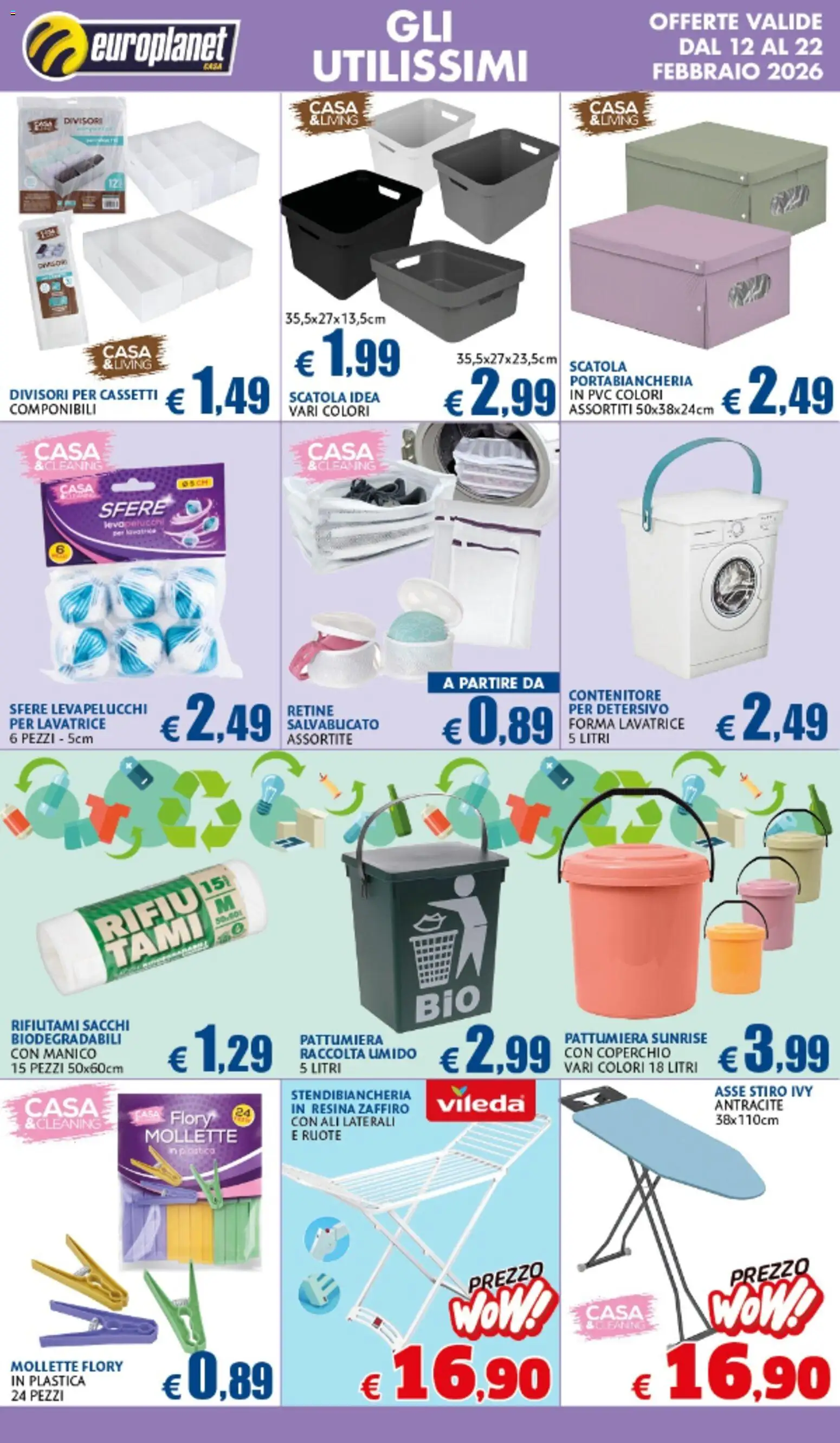 Volantino Europlanet Casa del 12.02.2026 | Pagina: 9 | Prodotti: Lavatrice, Pattumiera, Contenitore, Portabiancheria