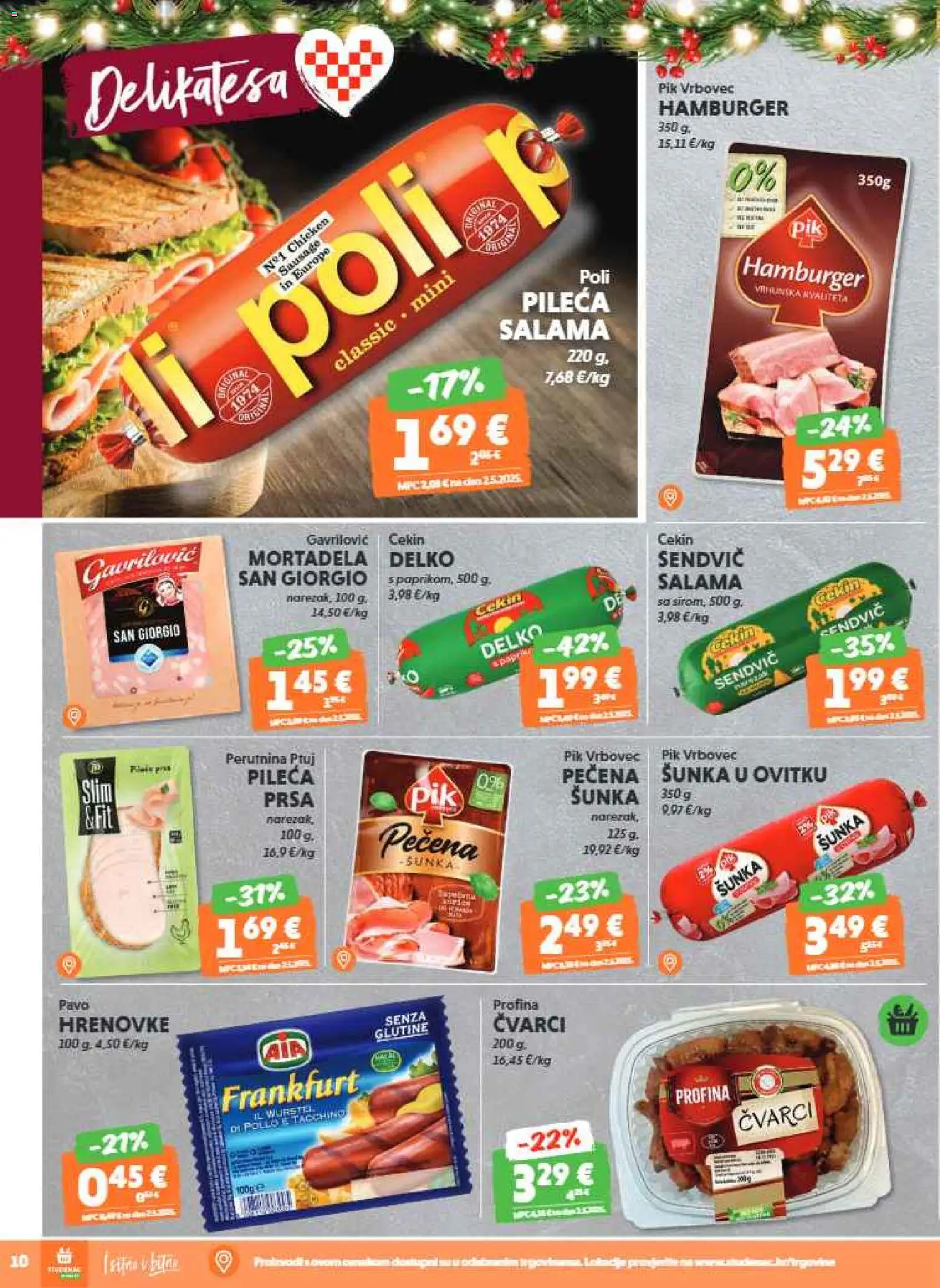 Studenac katalog | vrijedi od 10.12.2025 | Stranica: 10 | Proizvodi: Čvarci, Salama, Mortadela, Pik Vrbovec