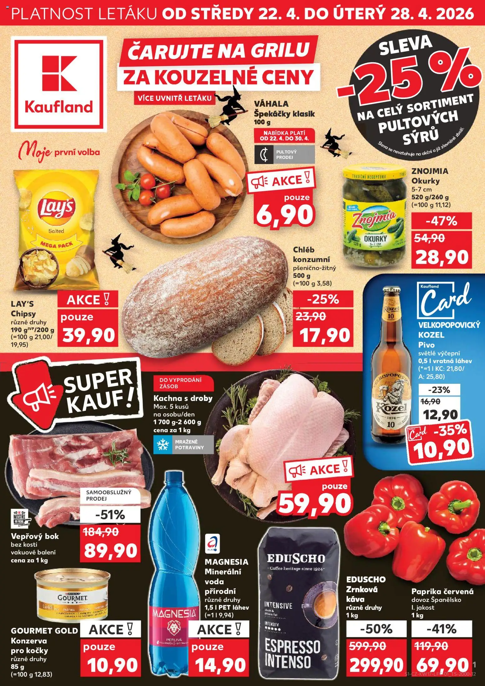 Kaufland leták - Brno od 22.04.2026 | Strana: 1 | Produkty: Gourmet, Kozel, Paprika červená, Minerální voda