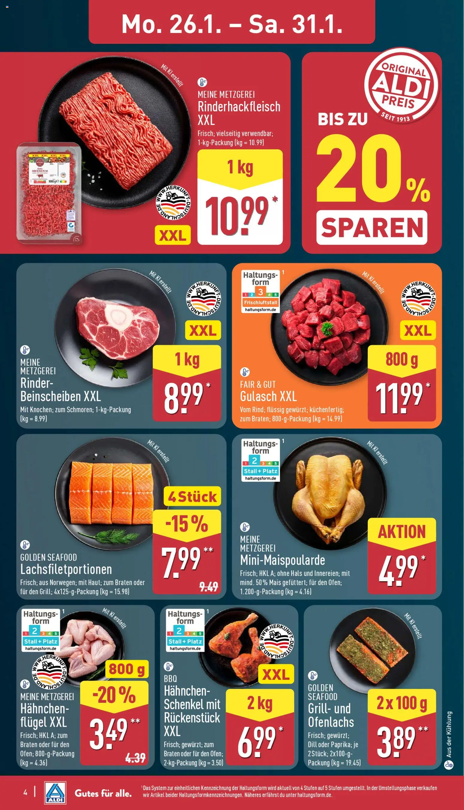 Aldi Prospekt 	 – gültig ab 26.01.2026 | Seite: 4 | Produkte: Grill, Hahnchen, Gulasch, Dill