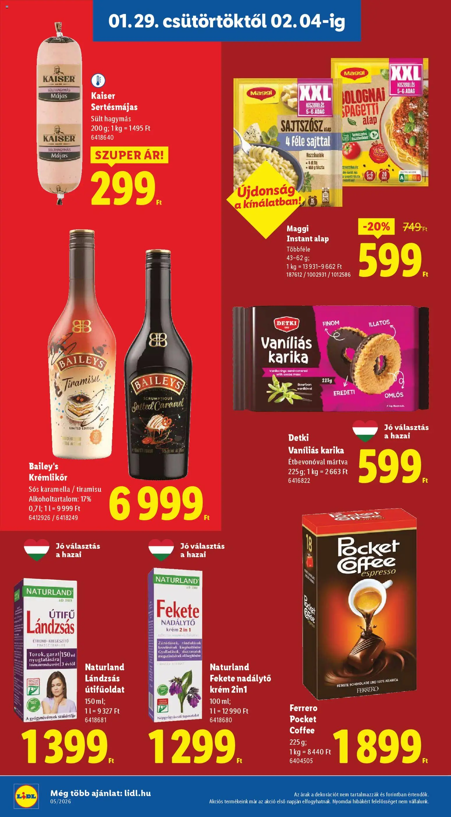 Lidl akciós ujság - amely érvényes a következő dátumtól: 29.01.2026 | Oldal: 18 | Termékek: Spagetti, Krémlikőr, Bourbon, Maggi