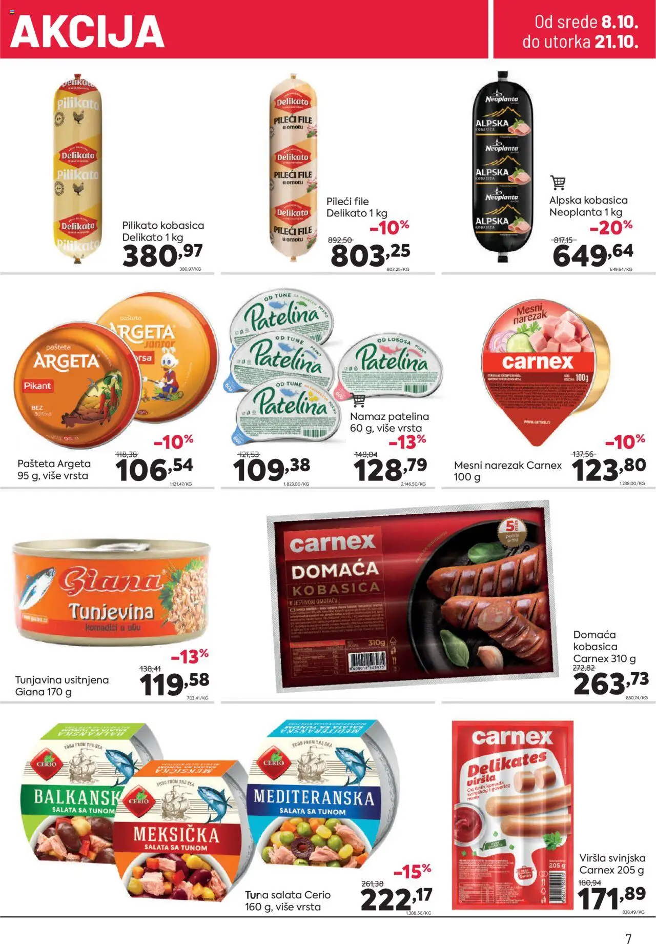 PerSu katalog - važi od 08.10.2025 | Strana: 7 | Proizvode: Pileći file, Kobasica, Mesni narezak, Pašteta