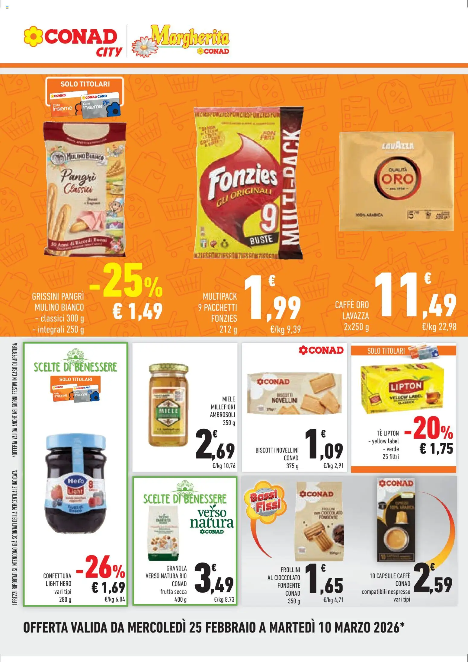 Volantino Conad del 25.02.2026 | Pagina: 8 | Prodotti: Caffè, Biscotti, Frutta, Miele