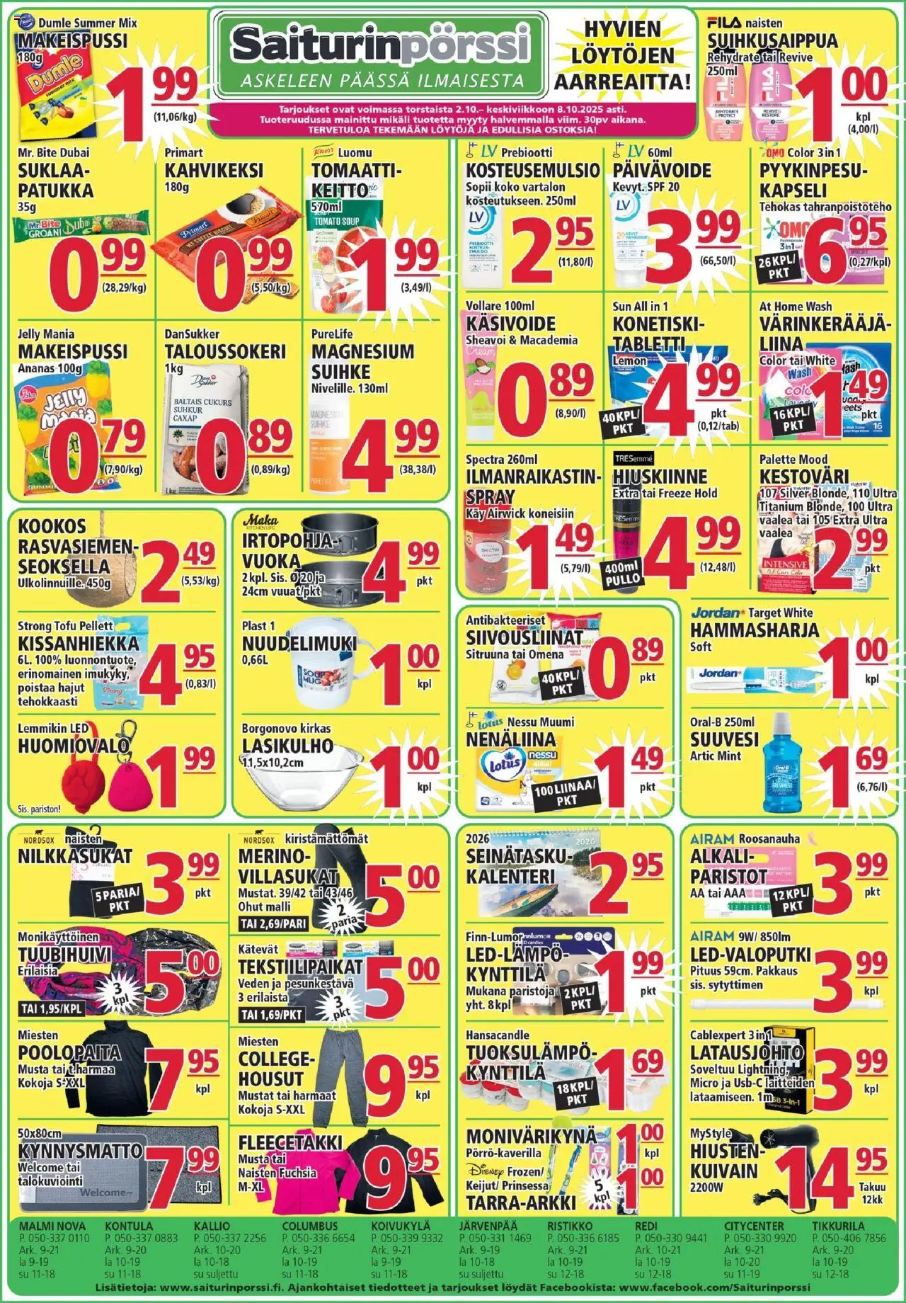 Saiturinpörssi tarjoukset – voimassa 02.10.2025 alkaen | Sivu: 1 | Tuotteet: Taloussokeri, Kissanhiekka, Housut, Ananas