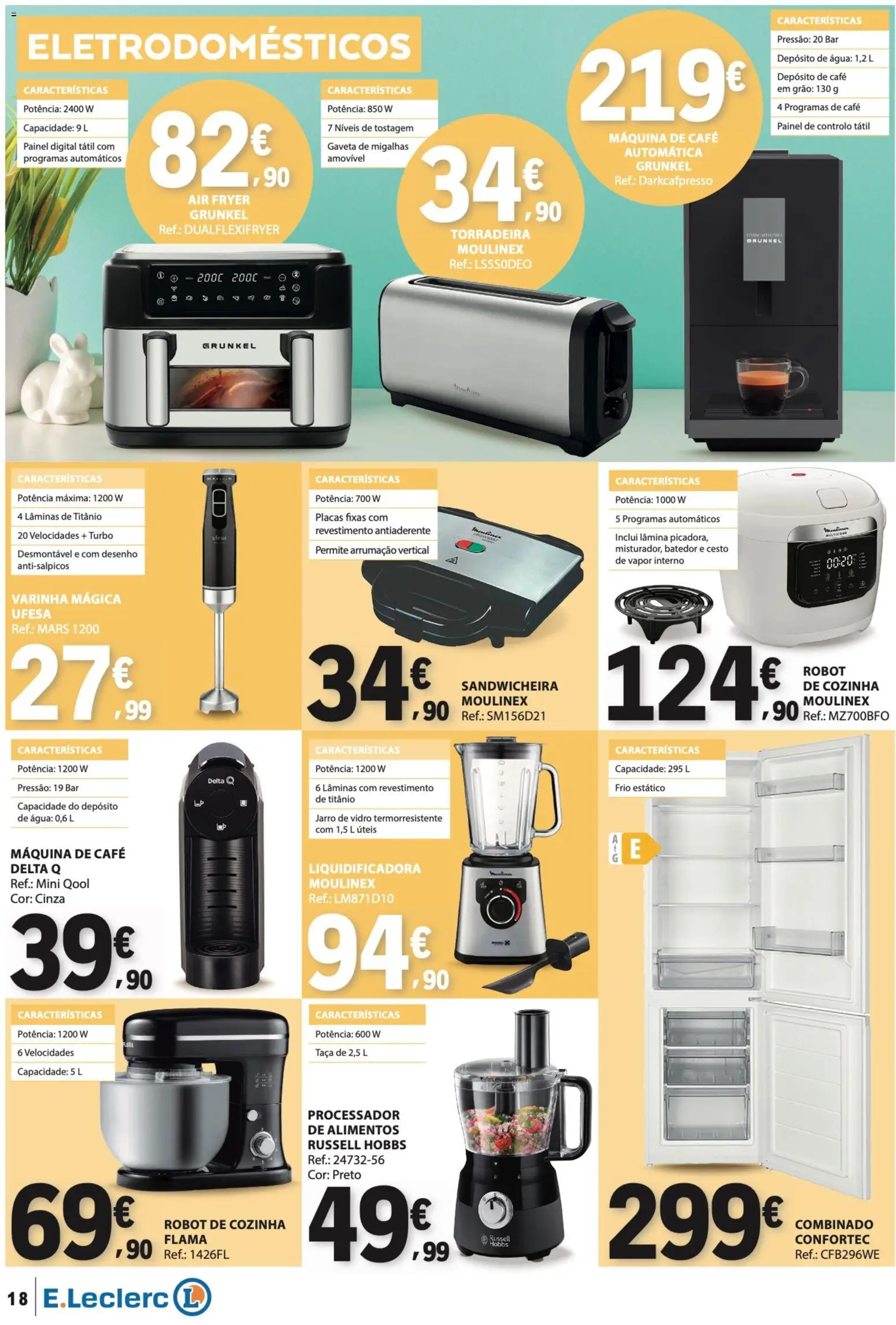 E.Leclerc Não Alimentar │ válido de 26.03.2026 | Página: 18 | Produtos: Agua, Air fryer, Máquina de café, Batedor