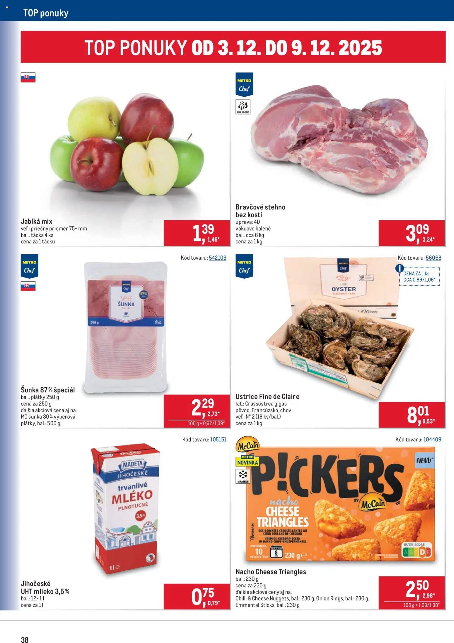 Nové Metro akcie – leták je platný od 19.11.2025 | Strana: 38 | Produkty: Mlieko, Šunka, Jablká, Chilli