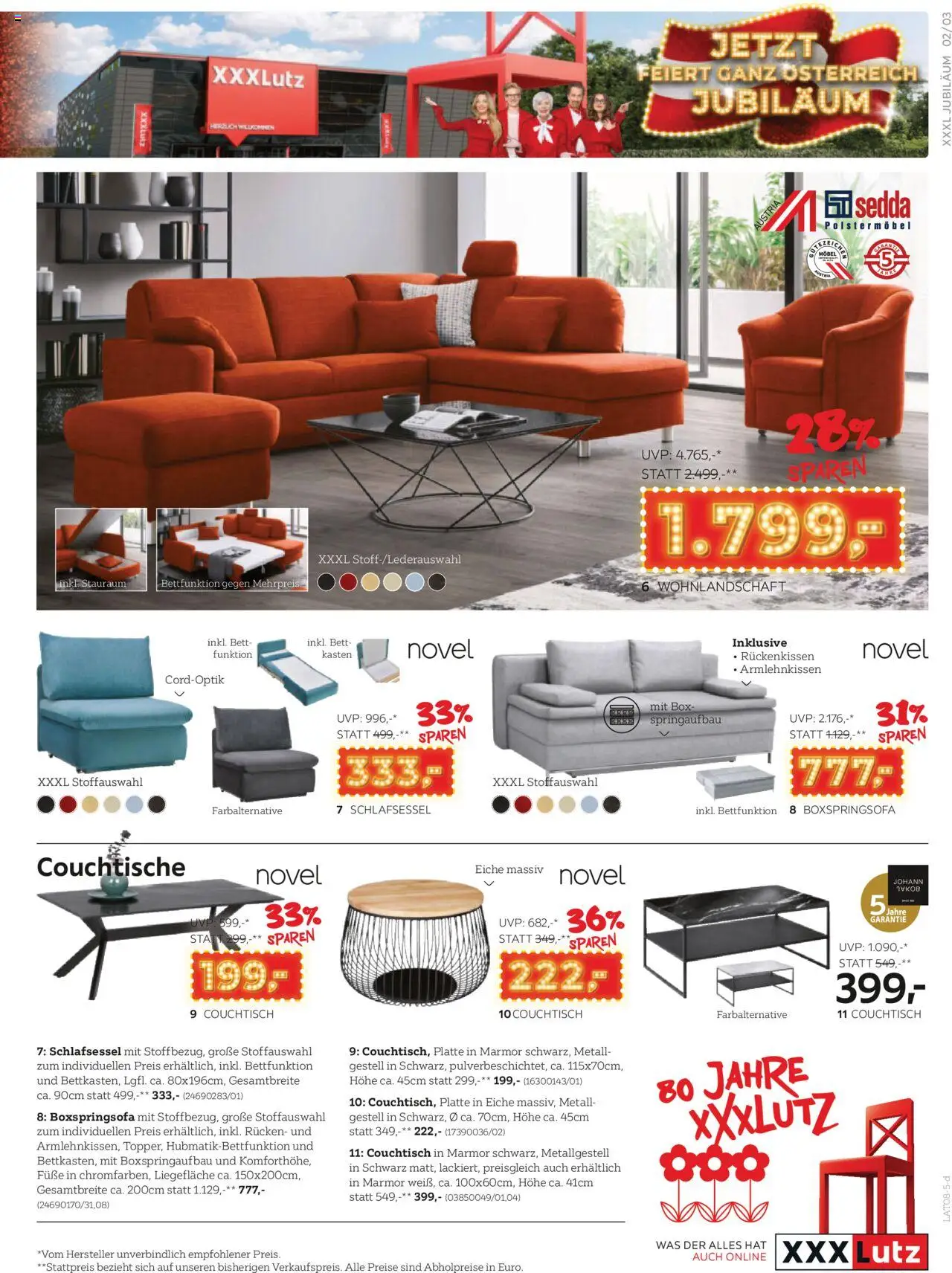 XXXLutz Jubiläumsangebote gültig ab 19.08.2025 | Seite: 3 | Produkte: Bett, Couchtisch, Box