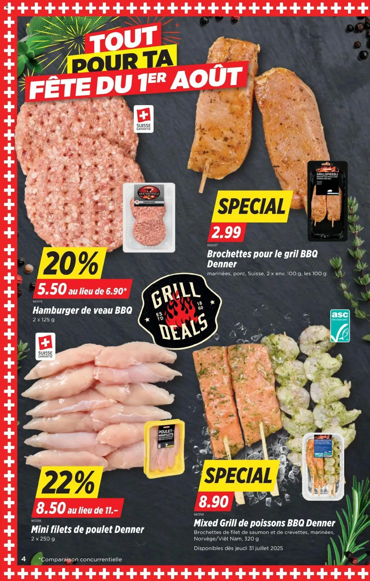Denner Aktionen FR ab 29.07.2025 | Seite: 4 | Produkte: Burger, Fisch, Grill