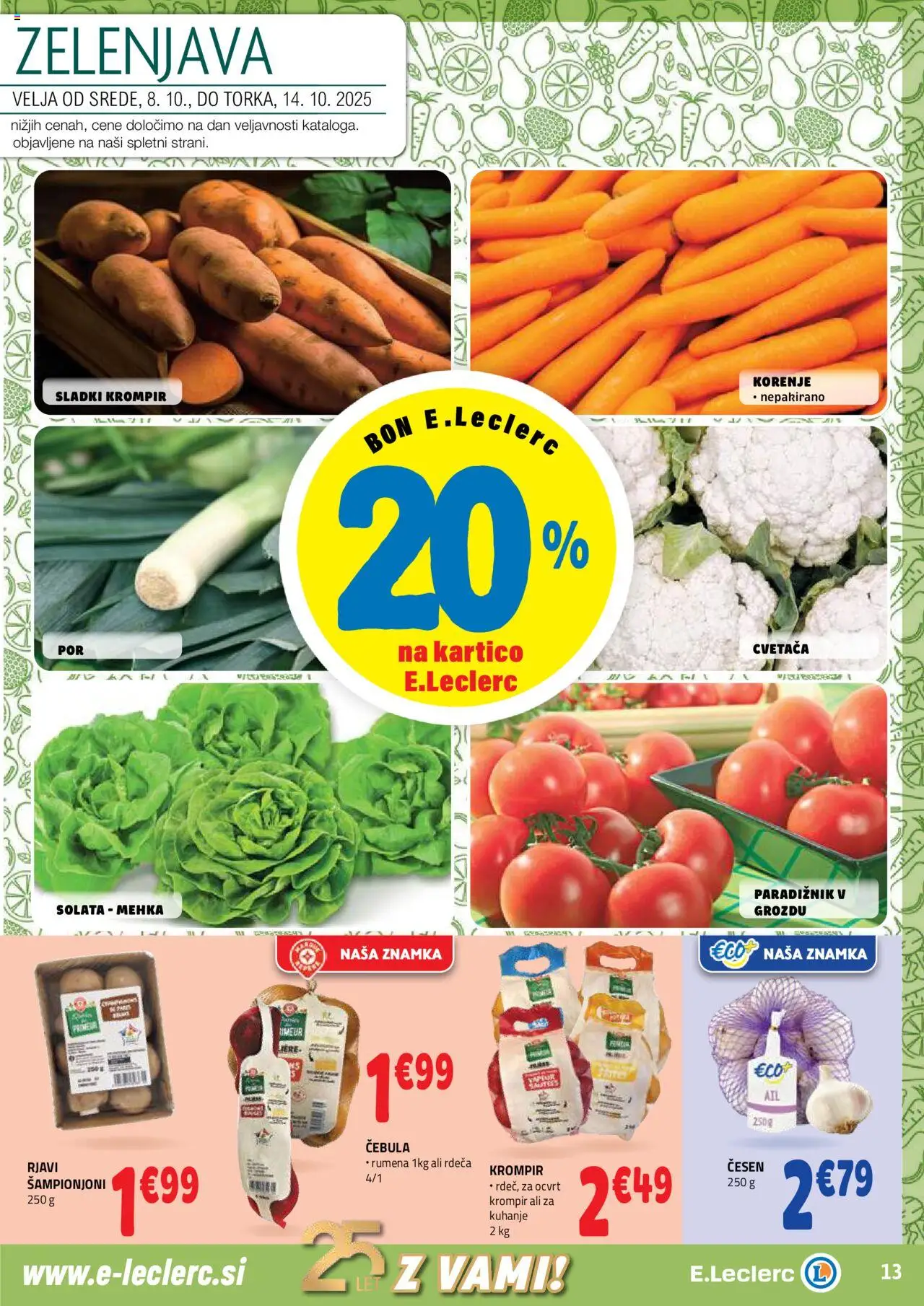 Novi E.leclerc katalog ponudbe – veljaven od 08.10.2025 | Stran: 13 | Izdelki: Paradiznik, Solata, Krompir, Cebula