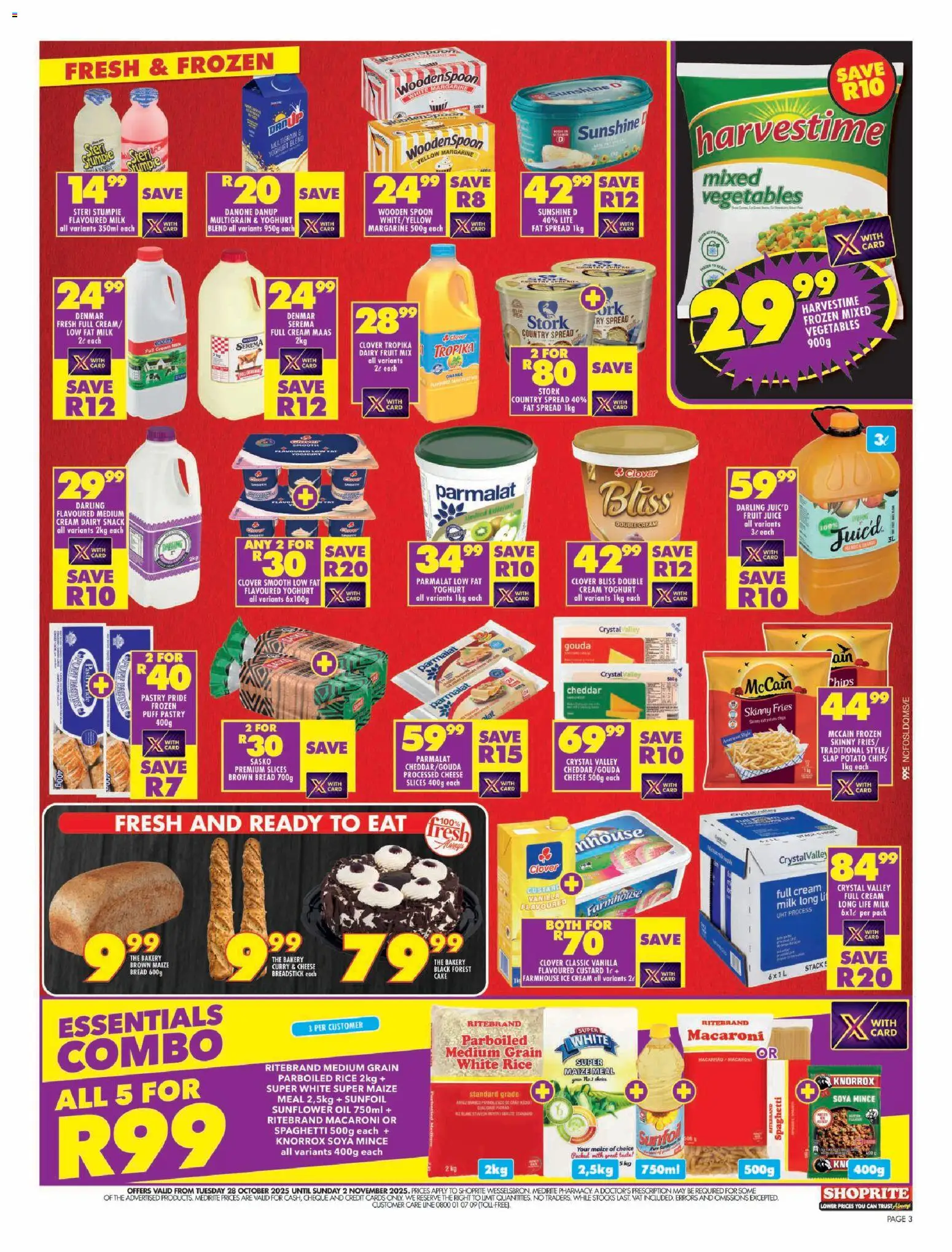 New Shoprite catalogue – valid from 28.10.2025 | Page: 3 | Products: Yoghurt, Milk, Chips, Soya mince