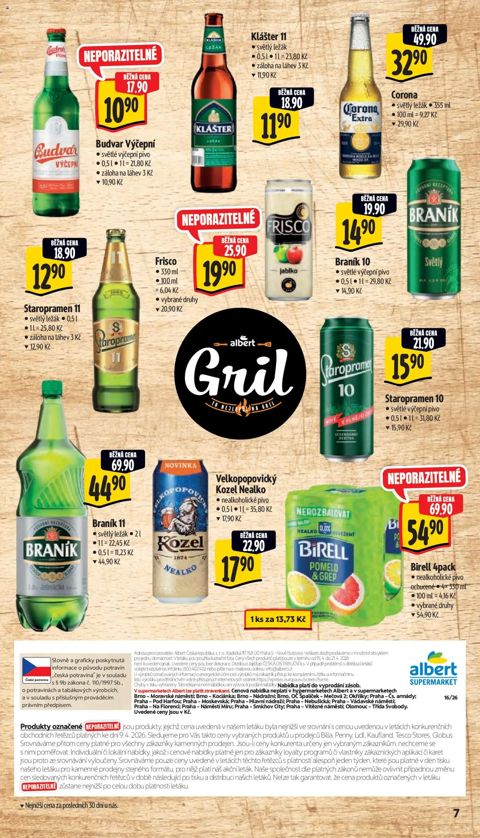 Albert leták - Supermarket od 15.04.2026 | Strana: 13 | Produkty: Staropramen 10, Pomelo, Budvar, Braník