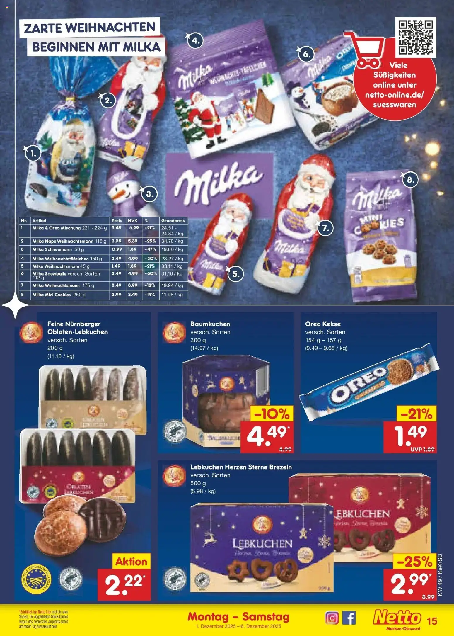 Netto Marken-Discount prospekt Jüchen	 – gültig ab 01.12.2025 | Seite: 15 | Produkte: Milka, Süßigkeiten, Kekse