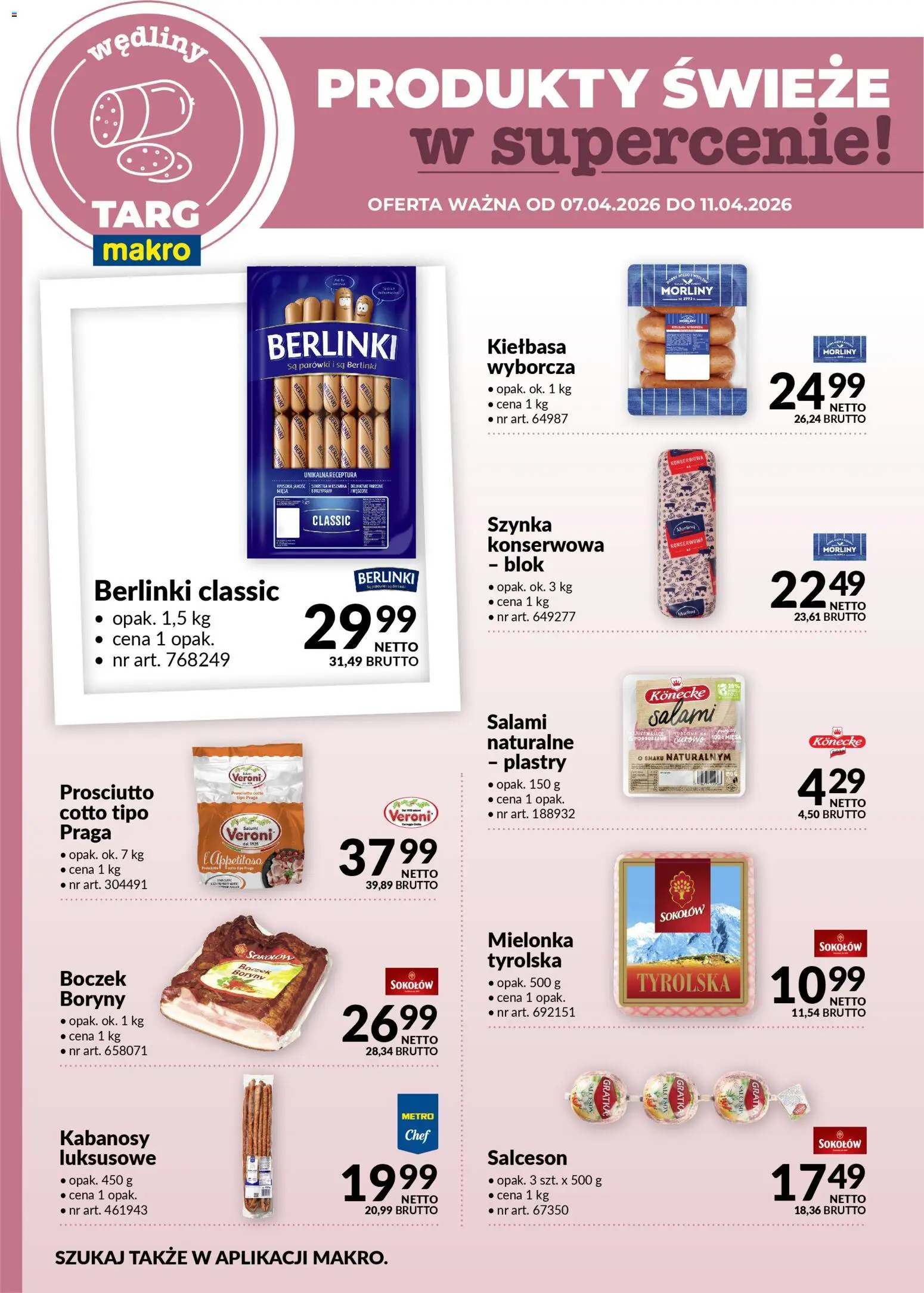 Makro gazetka - Produkty świeże w supercenie od 07.04.2026 | Strona: 2 | Produkty: Kabanosy, Parówki, Szynka, Salami