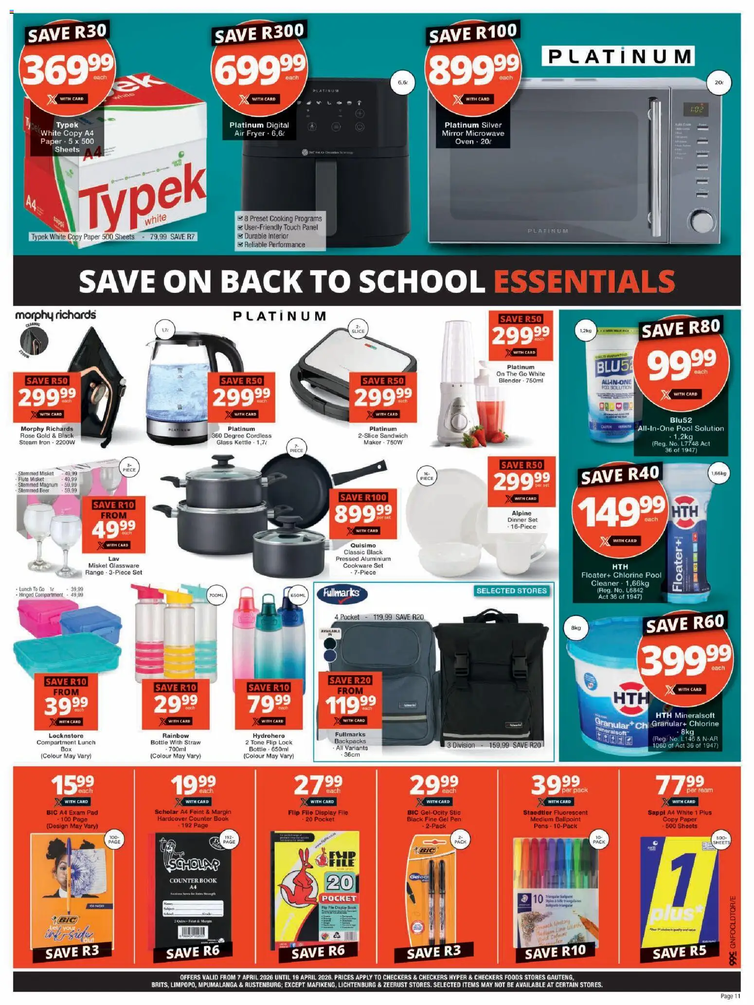 New Checkers catalogue – valid from 07.04.2026 | Page: 11 | Products: Microwave, Cookware, Pen, Paper
