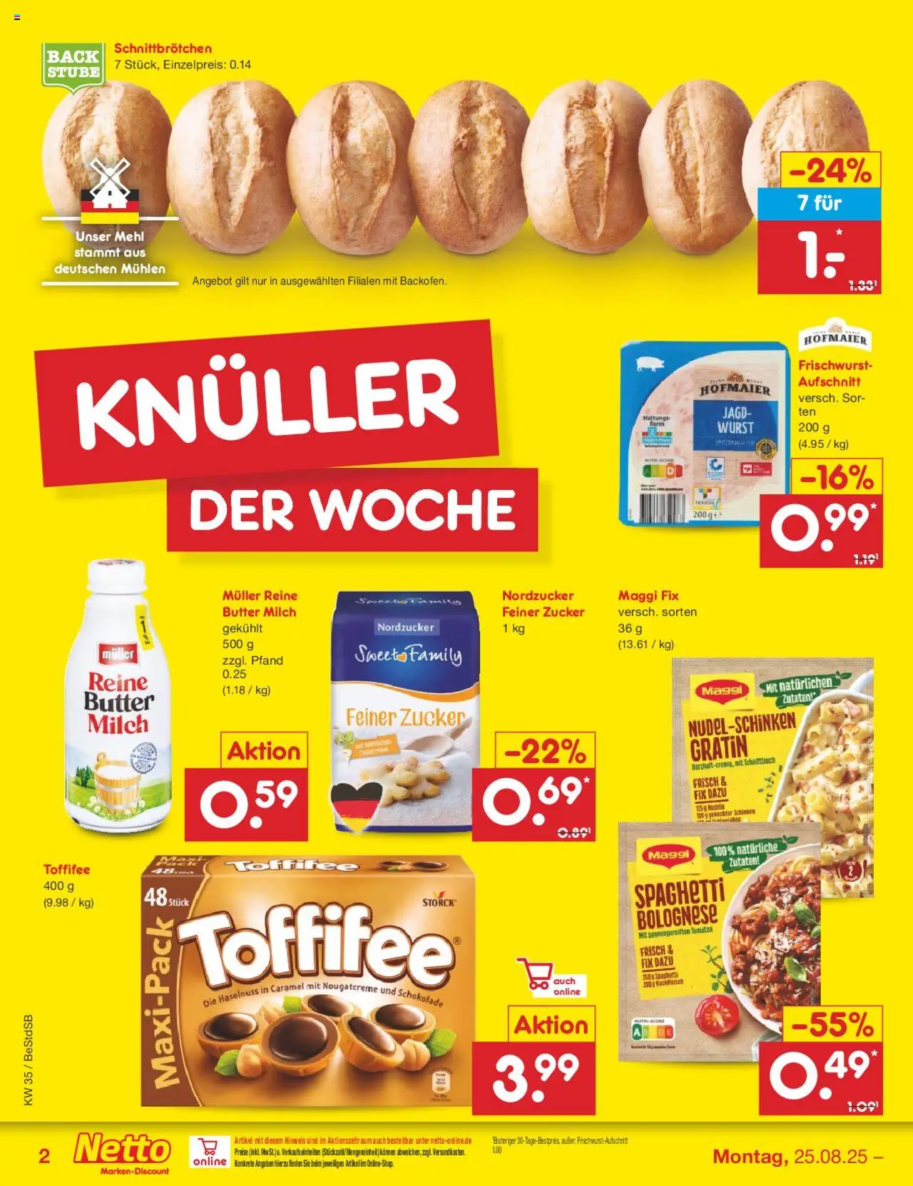 Netto Marken-Discount Prospekt 	 - gültig ab dem 25.08.2025 | Seite: 2 | Produkte: Zucker, Wurst, Toffifee, Maggi fix