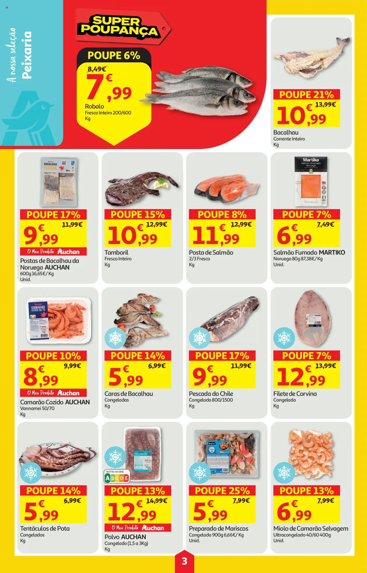 Auchan folheto │ válido de 16.10.2025 | Página: 3 | Produtos: Bacalhau, Pescada, Polvo, Tamboril