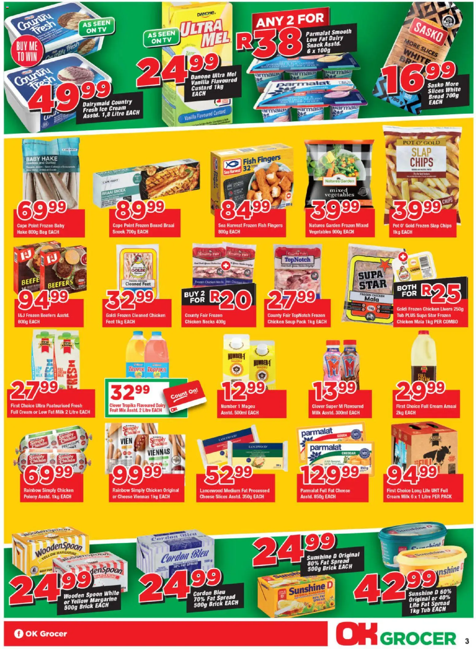 New OK Foods catalogue – valid from 10.12.2025 | Page: 3 | Products: Cheese, Bread, Polony, Ice cream