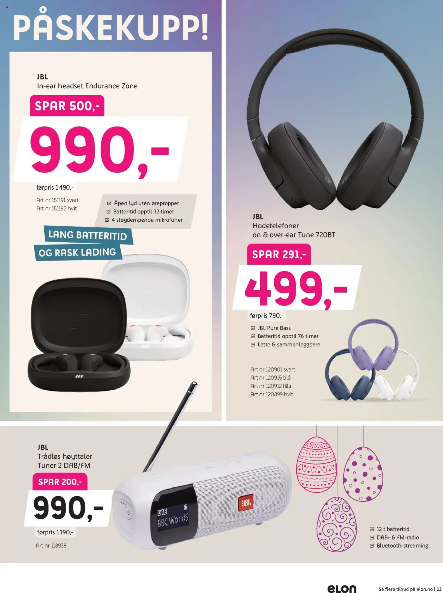 {H1} | Side: 13 | Produkter: Lyd, Hodetelefoner, Høyttaler, Ørepropper