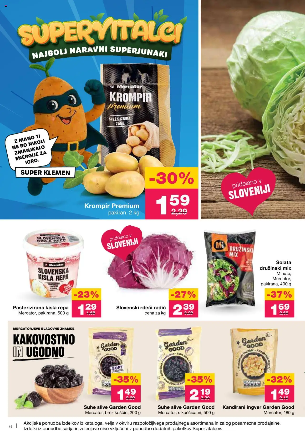 Novi Mercator katalog ponudbe – veljaven od 02.10.2025 | Stran: 6 | Izdelki: Βαλσάμικο ξύδι, Suhe slive, Solata, Krompir