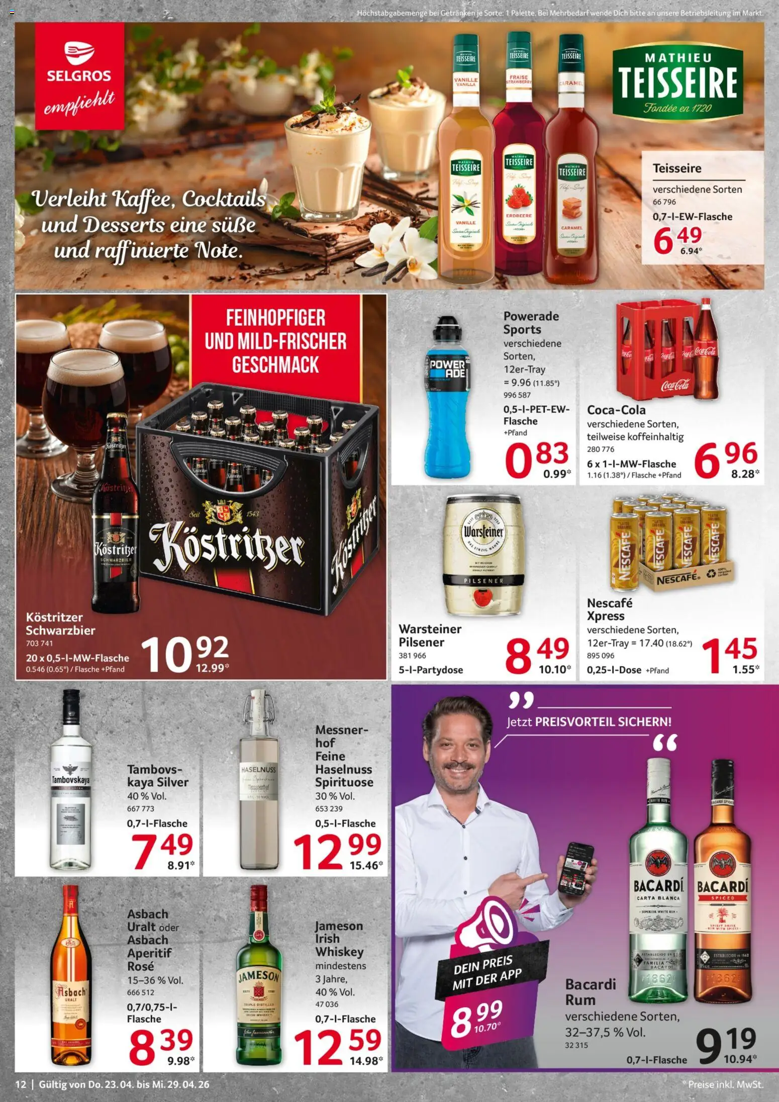 Selgros Prospekt 	 – gültig ab 23.04.2026 | Seite: 12 | Produkte: Nescafe, Cola, Warsteiner, Powerade