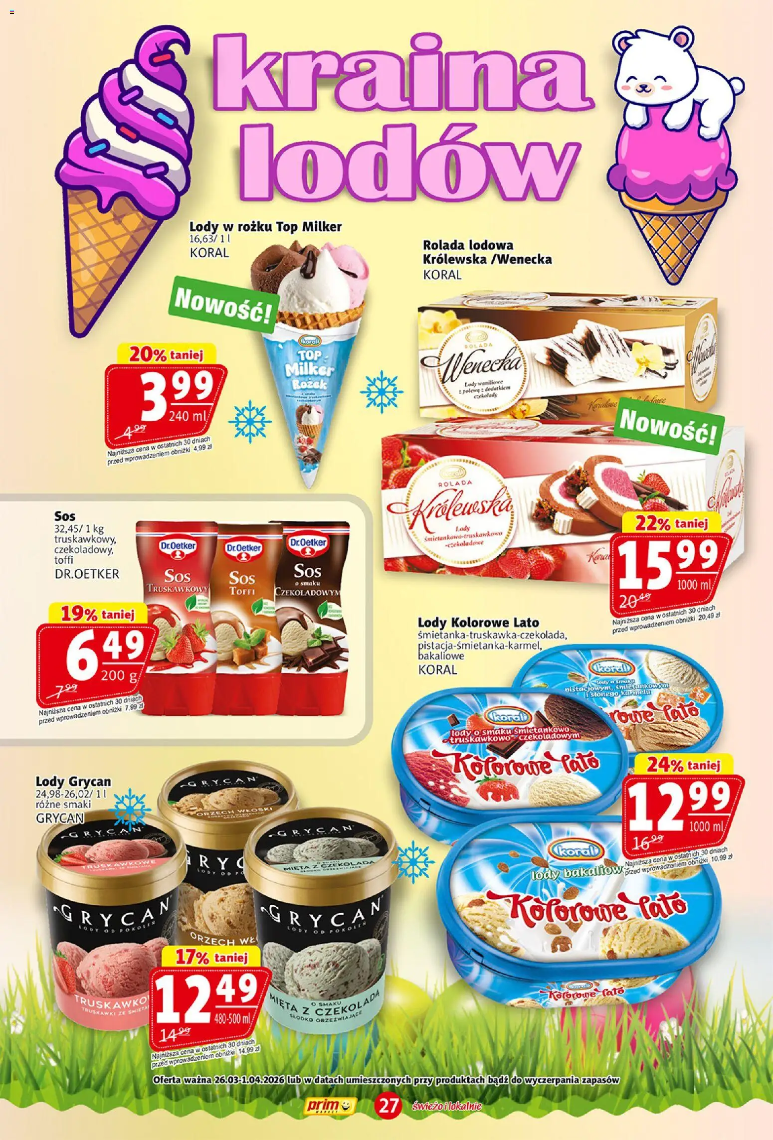 Prim Market gazetka od 26.03.2026 | Strona: 27 | Produkty: Rolada, Lody Grycan, Rolada lodowa, Mięta