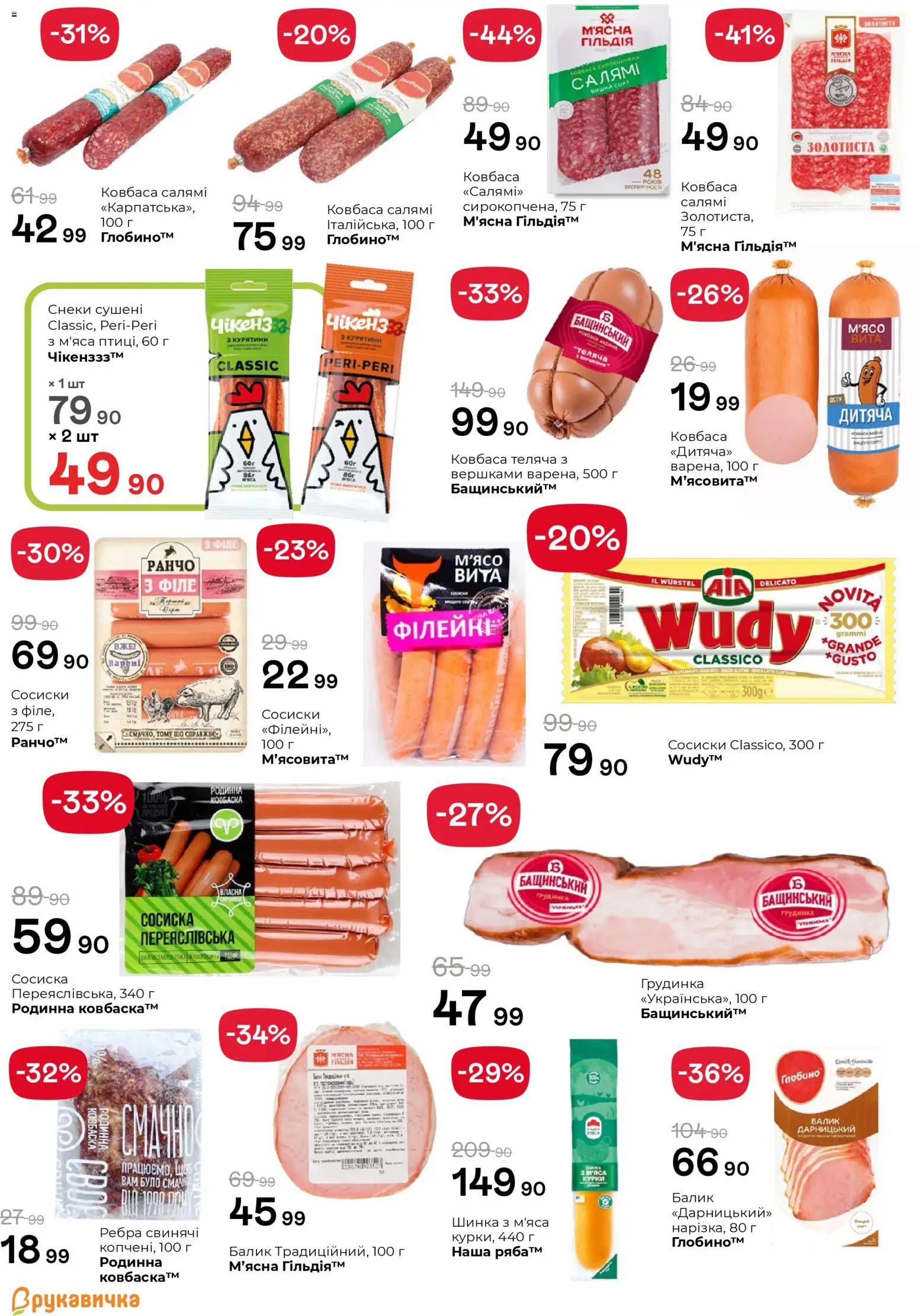 Рукавичка Kаталог - дійснийкції з 16.04.2026 | Сторінка: 10 | Товари: Салямі, Шинка, Ковбаса, Сосиски