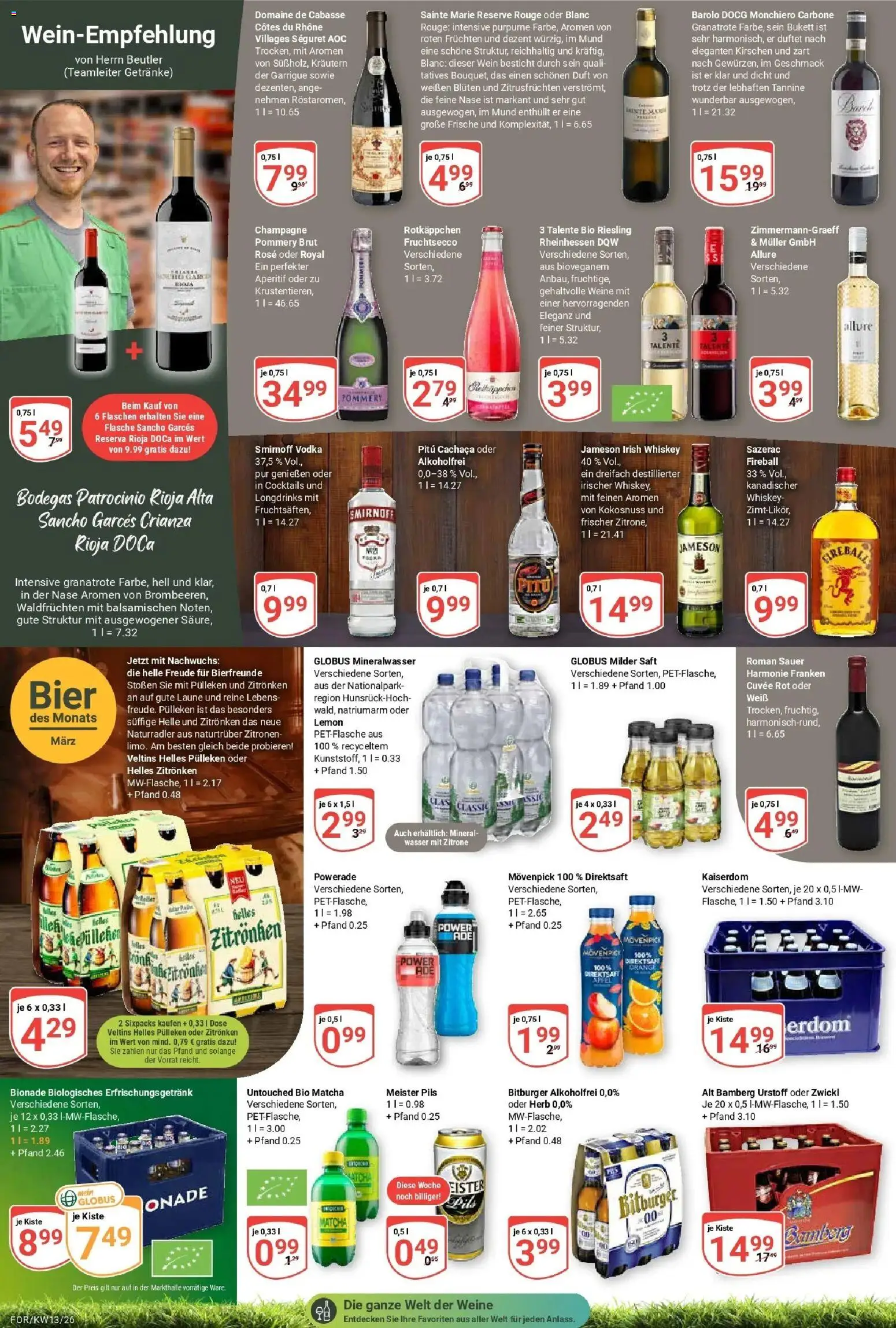 Globus prospekt Forchheim	 – gültig ab 23.03.2026 | Seite: 14 | Produkte: Rouge, Wasser, Zitrone, Wein