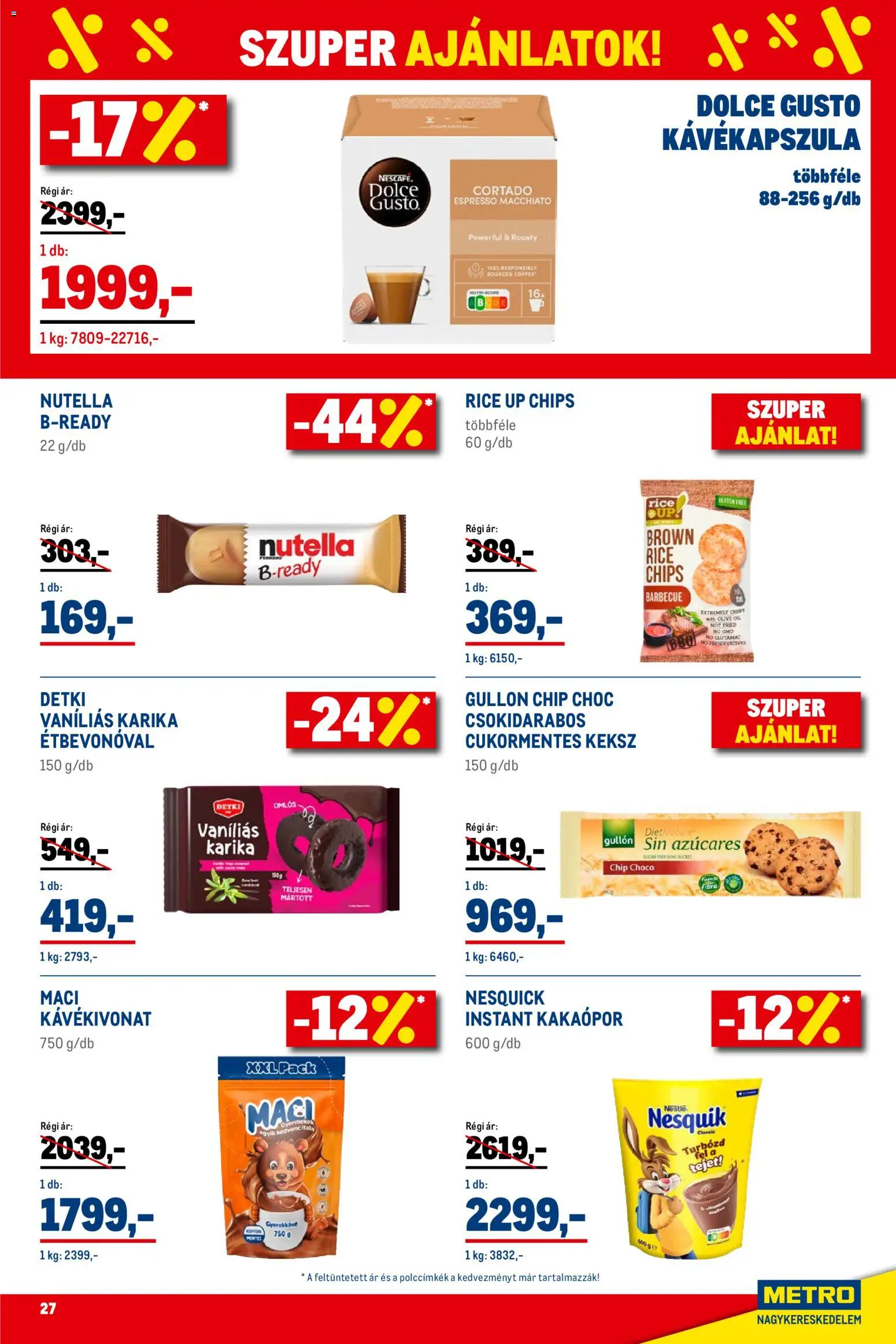 Metro akciós ujság - amely érvényes a következő dátumtól: 01.02.2026 | Oldal: 27 | Termékek: Chips, Kávékapszula, Nesquik, Keksz