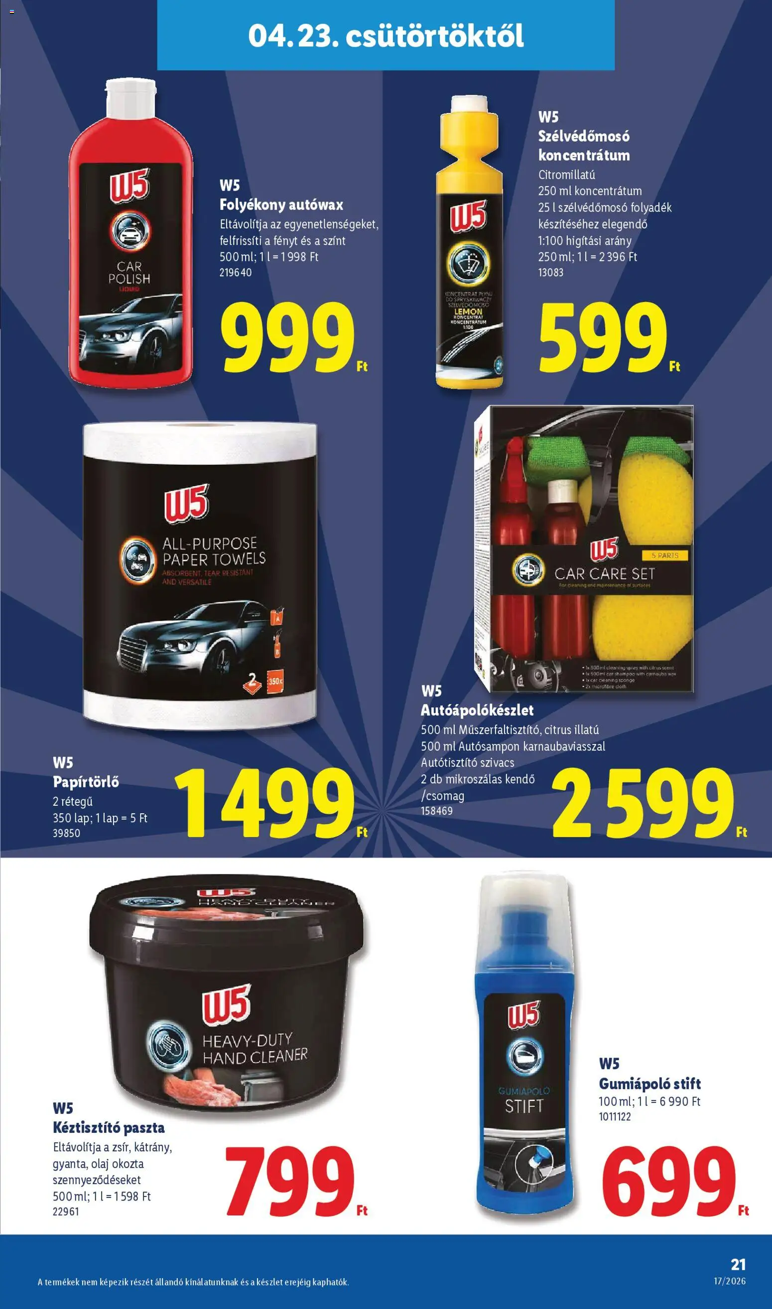 Lidl akciós ujság - amely érvényes a következő dátumtól: 23.04.2026 | Oldal: 21 | Termékek: Kendő, Papírtörlő, Stift, Olaj
