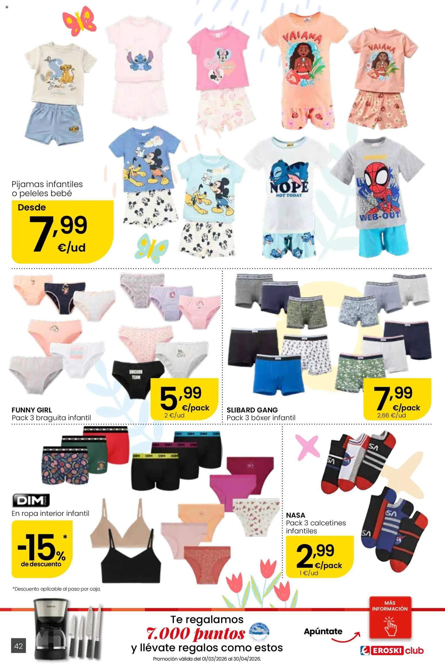 Eroski Quieres ahorrar conmigo │ válido desde el 16.04.2026 | Página: 42 | Productos: Ropa interior, Té, Ropa, Peleles