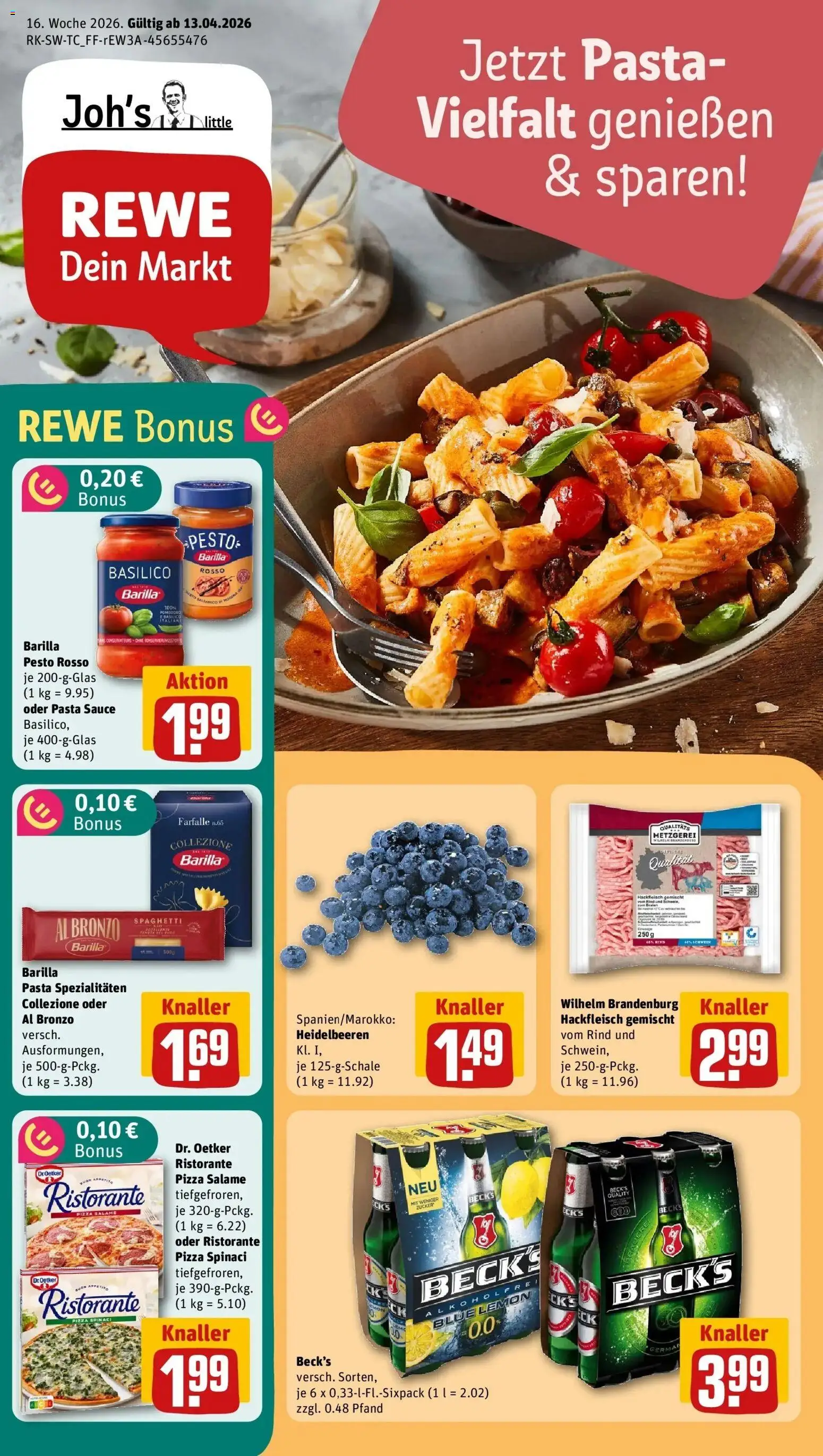 Rewe Prospekt Mannheim / Rheinau	 – gültig ab 12.04.2026 | Seite: 1 | Produkte: Ristorante, Heidelbeeren, Pasta, Hackfleisch