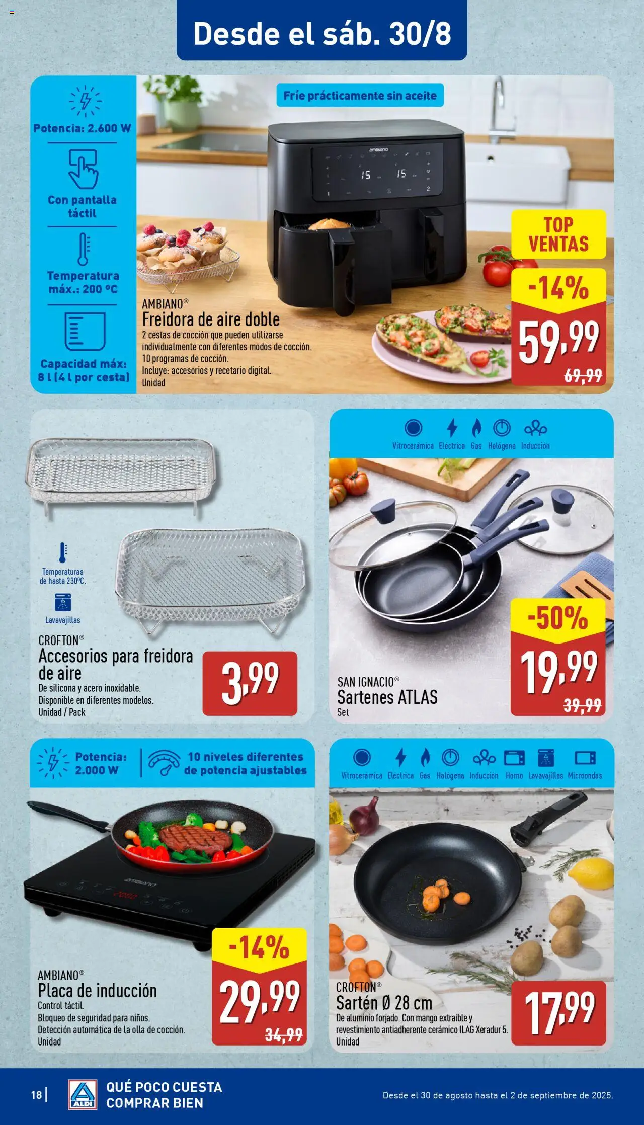Aldi folleto Península │ válido desde el 25.08.2025 | Página: 18 | Productos: Aceite, Pan, Horno, Freidora