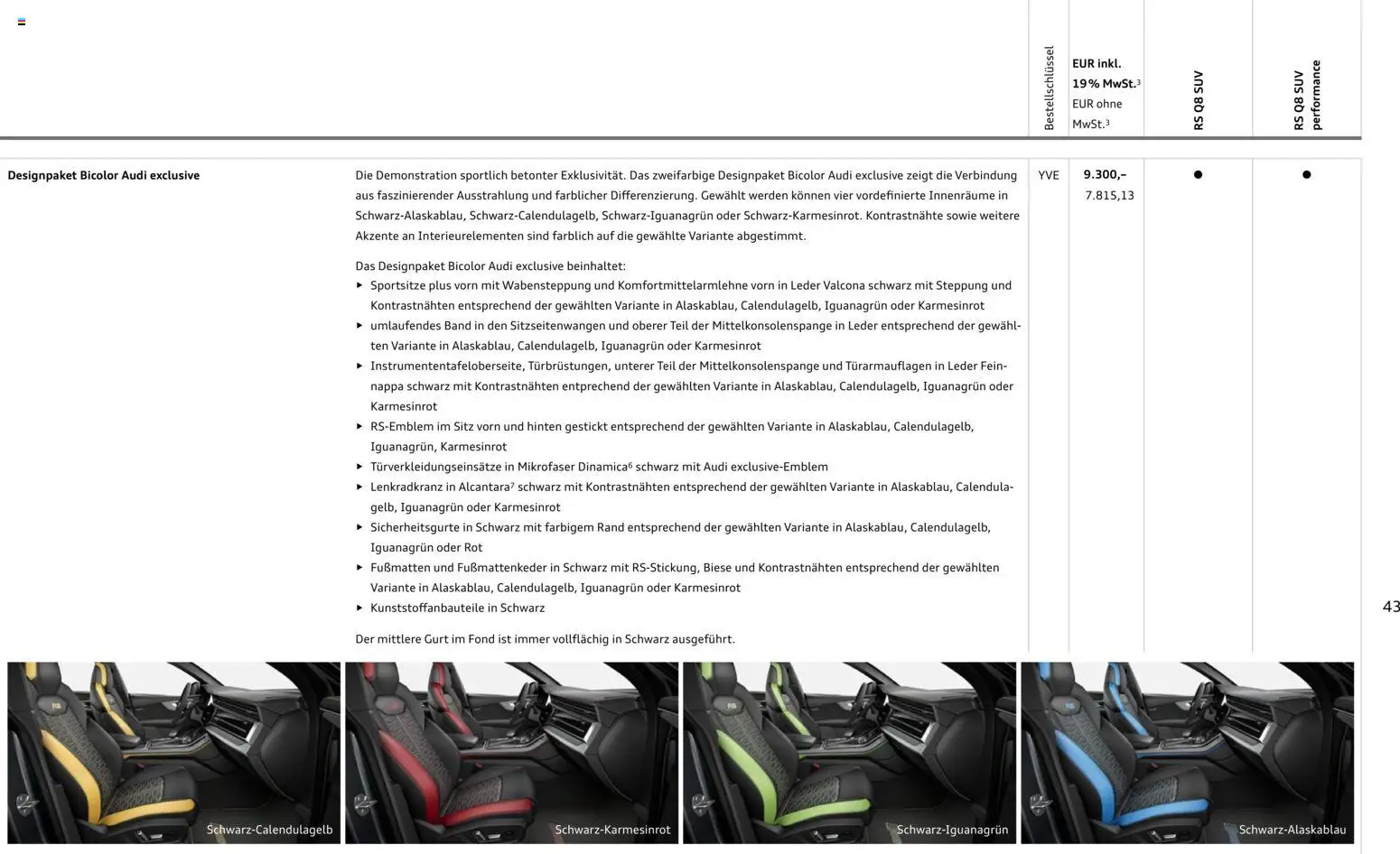 Audi Preisliste RS Q8 SUV/ RS Q8 SUV performance – gültig ab 03.11.2025 | Seite: 43