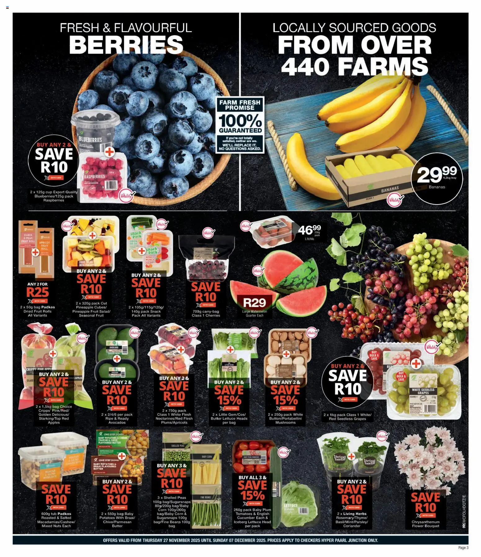 New Checkers catalogue – valid from 27.11.2025 | Page: 3 | Products: Raspberries, Corn, Beans, Apples