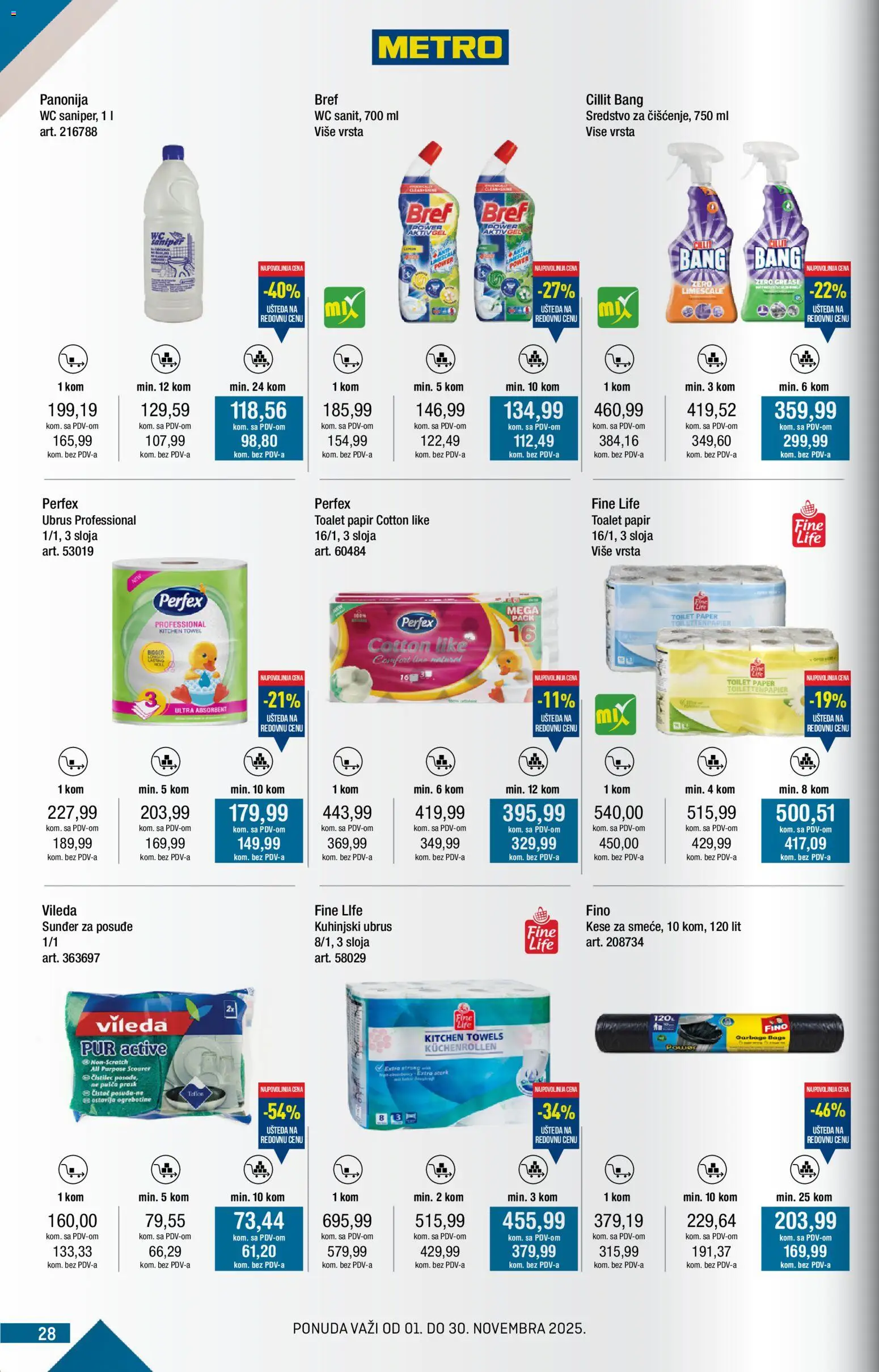 Metro katalog - važi od 01.11.2025 | Strana: 28 | Proizvode: Toalet papir, Ubrus, Wc, Vileda