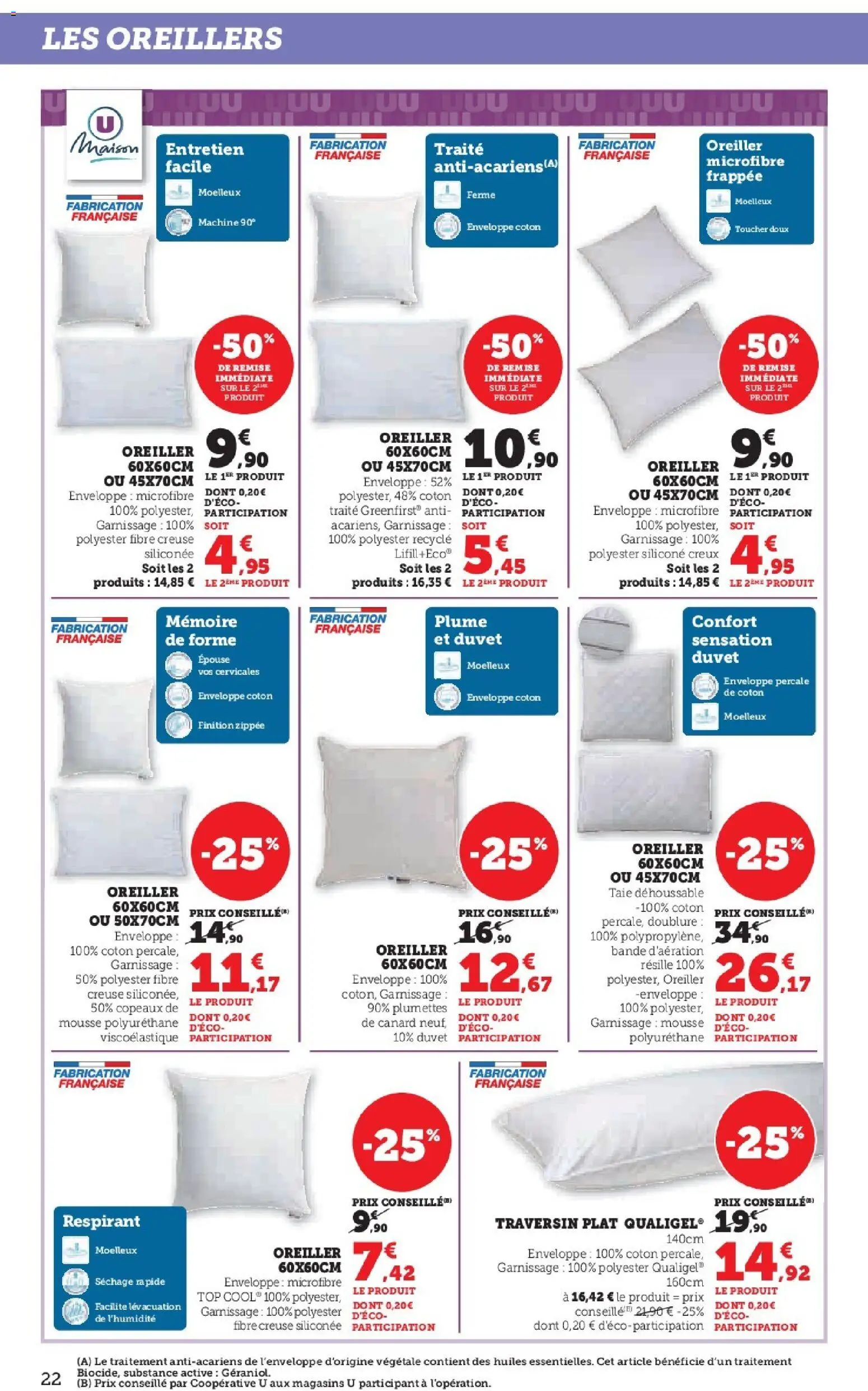 {H1} | Page: 22 | Produits: Coton, Enveloppe, Mousse, Oreiller
