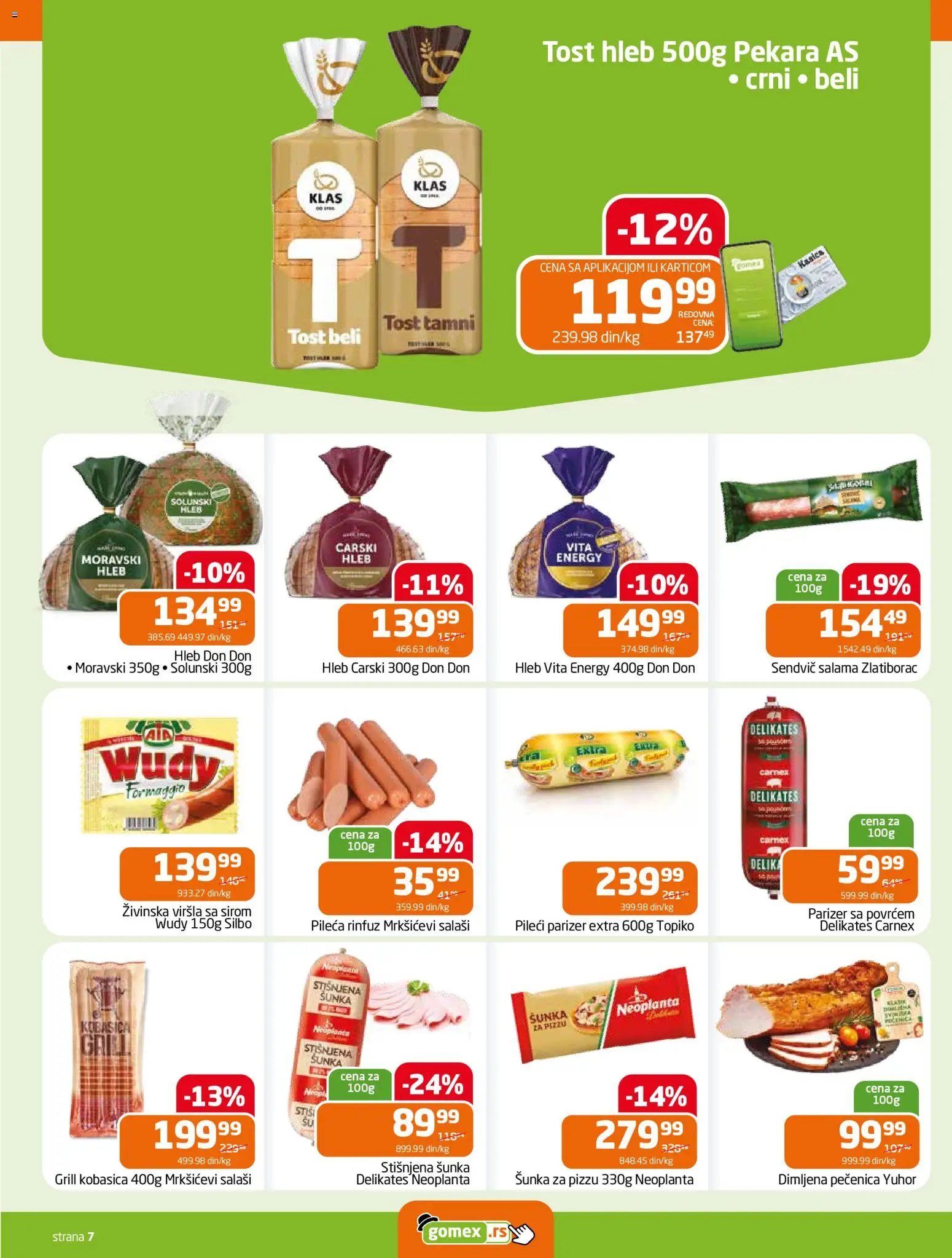 Gomex katalog - važi od 18.03.2026 | Strana: 7 | Proizvode: Salama, Carmex, Kobasica, Pečenica