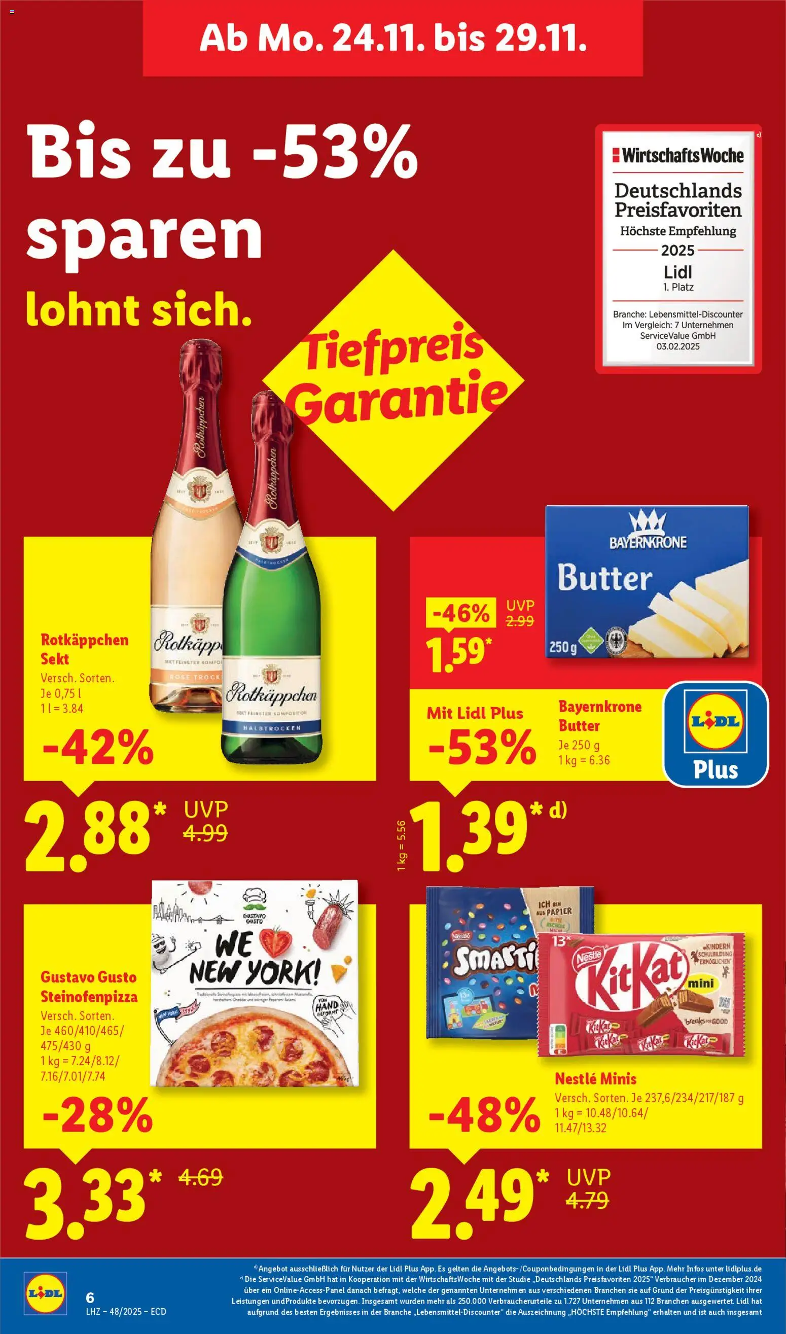 Lidl - Prospekt – gültig ab 24.11.2025 | Seite: 6 | Produkte: Gustavo gusto, Butter, Sekt, Rotkäppchen