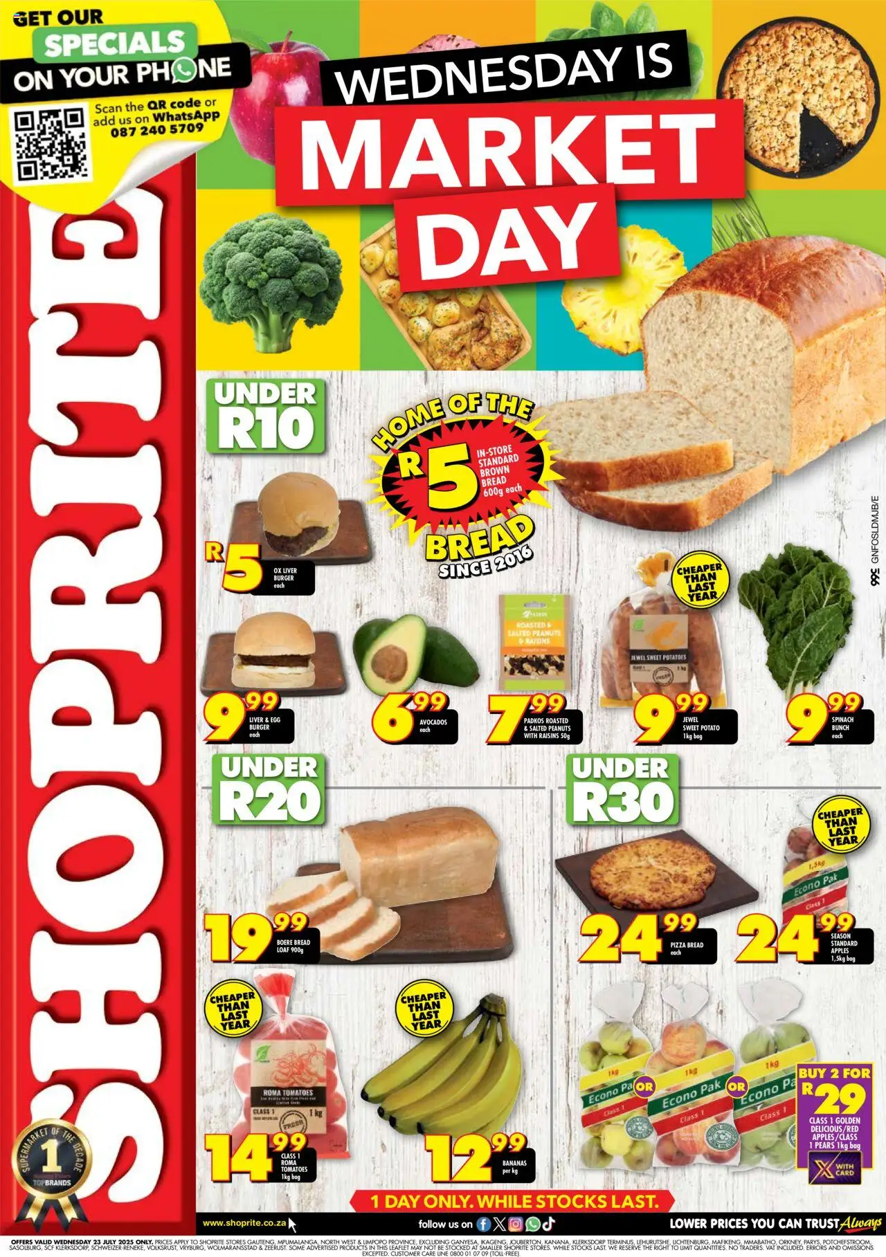 Shoprite Gauteng - Market Day Deals │ valid from 23.07.2025 | Page: 1 | Products: Phone, Bag, Apples, Raisins