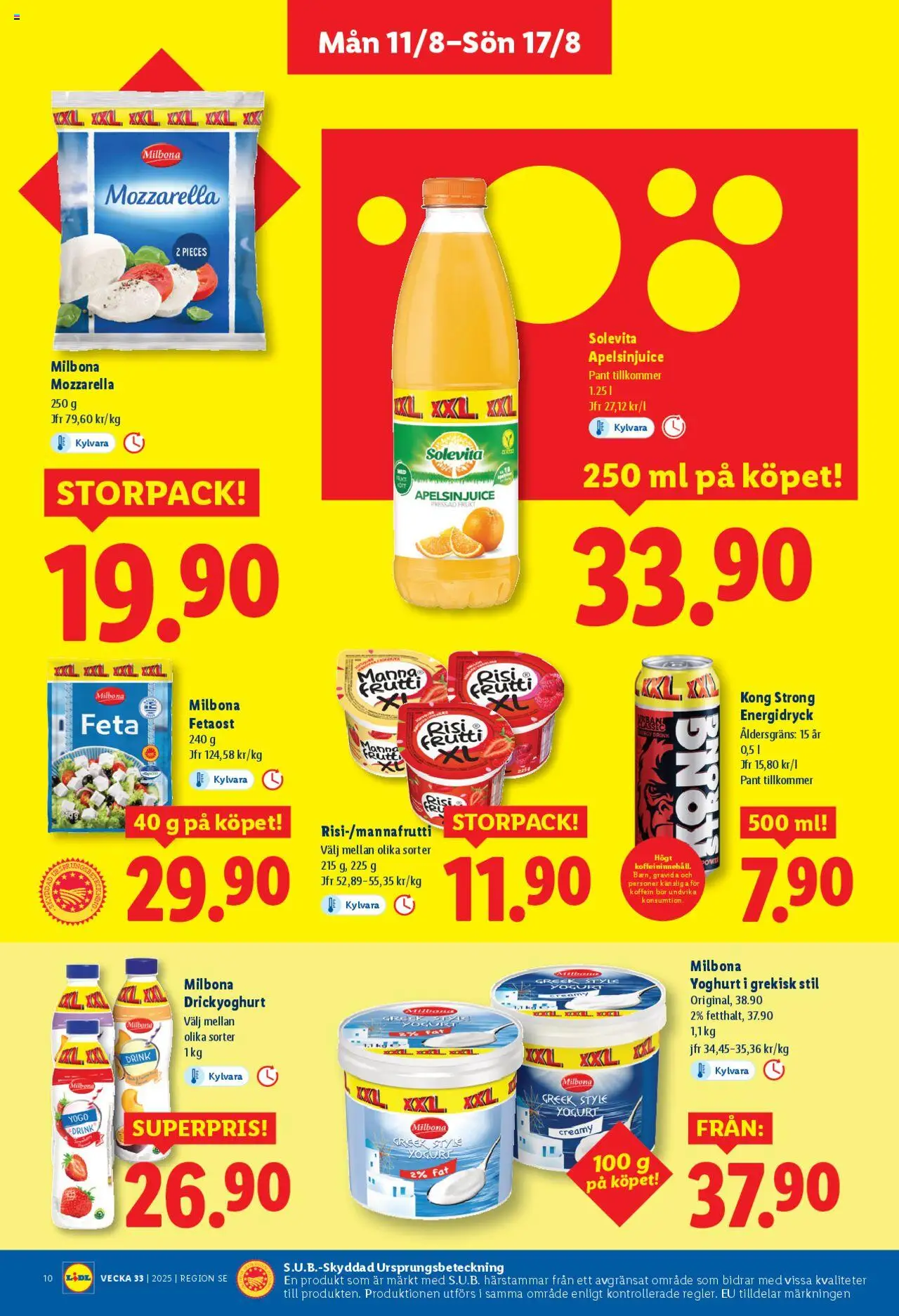 Lidl reklamblad aktuell från 11.08.2025 | Sida: 10 | Produkter: Fetaost, Yoghurt, Energidryck