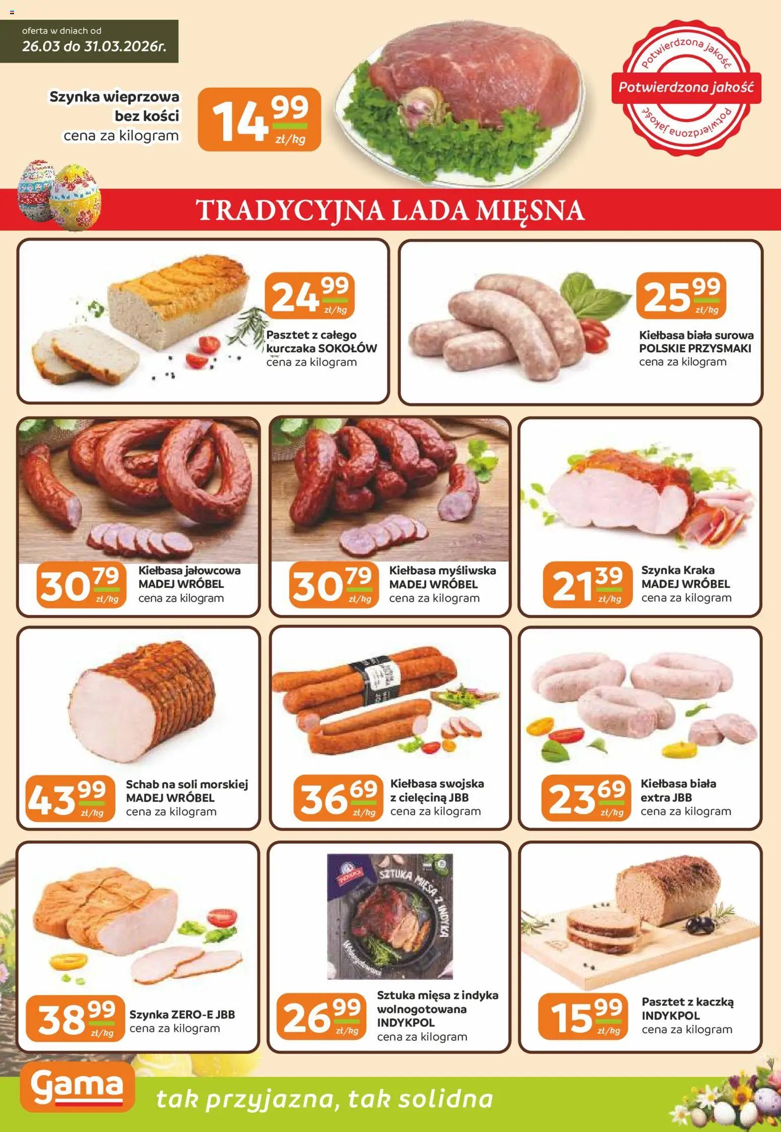 Gama gazetka od 26.03.2026 | Strona: 2 | Produkty: Schab, Myśliwska, Kaczka, Szynka wieprzowa