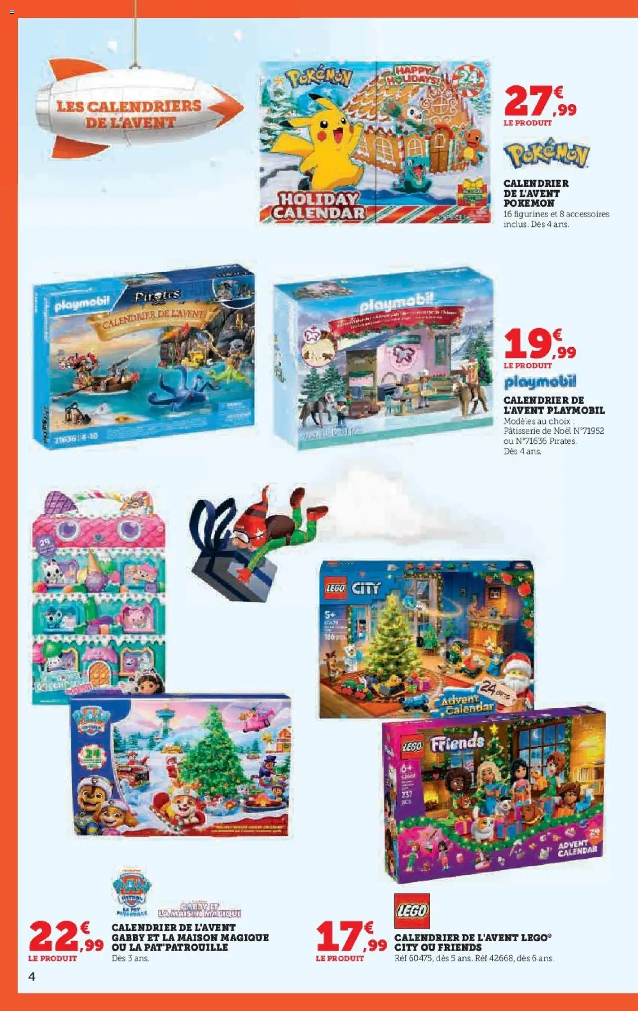 {H1} | Page: 4 | Produits: Légo, Calendrier, Playmobil, Calendrier de l'avent