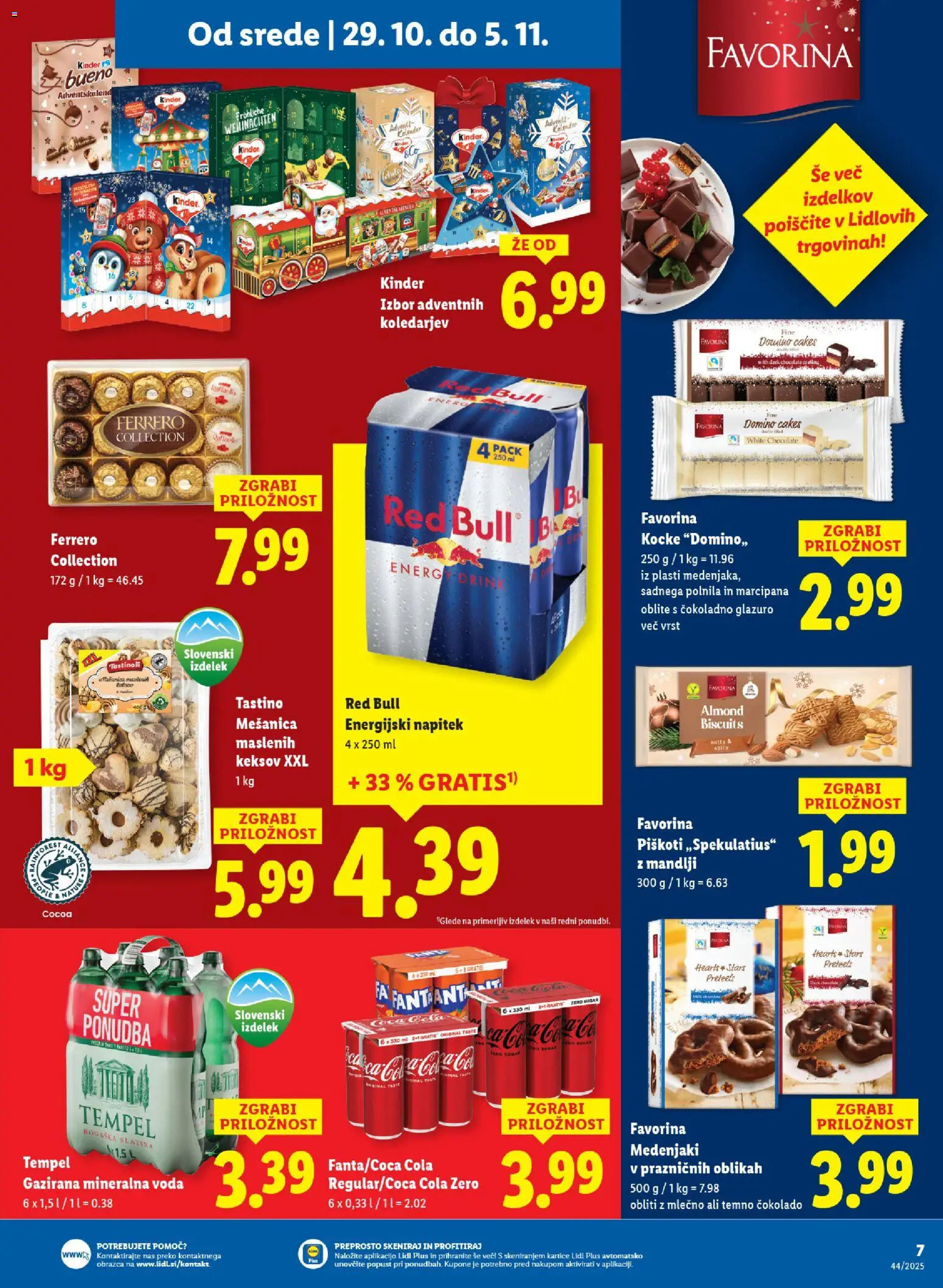 Novi Lidl katalog ponudbe – veljaven od 29.10.2025 | Stran: 7 | Izdelki: Mandlji, Mineralna voda, Piskoti, Voda