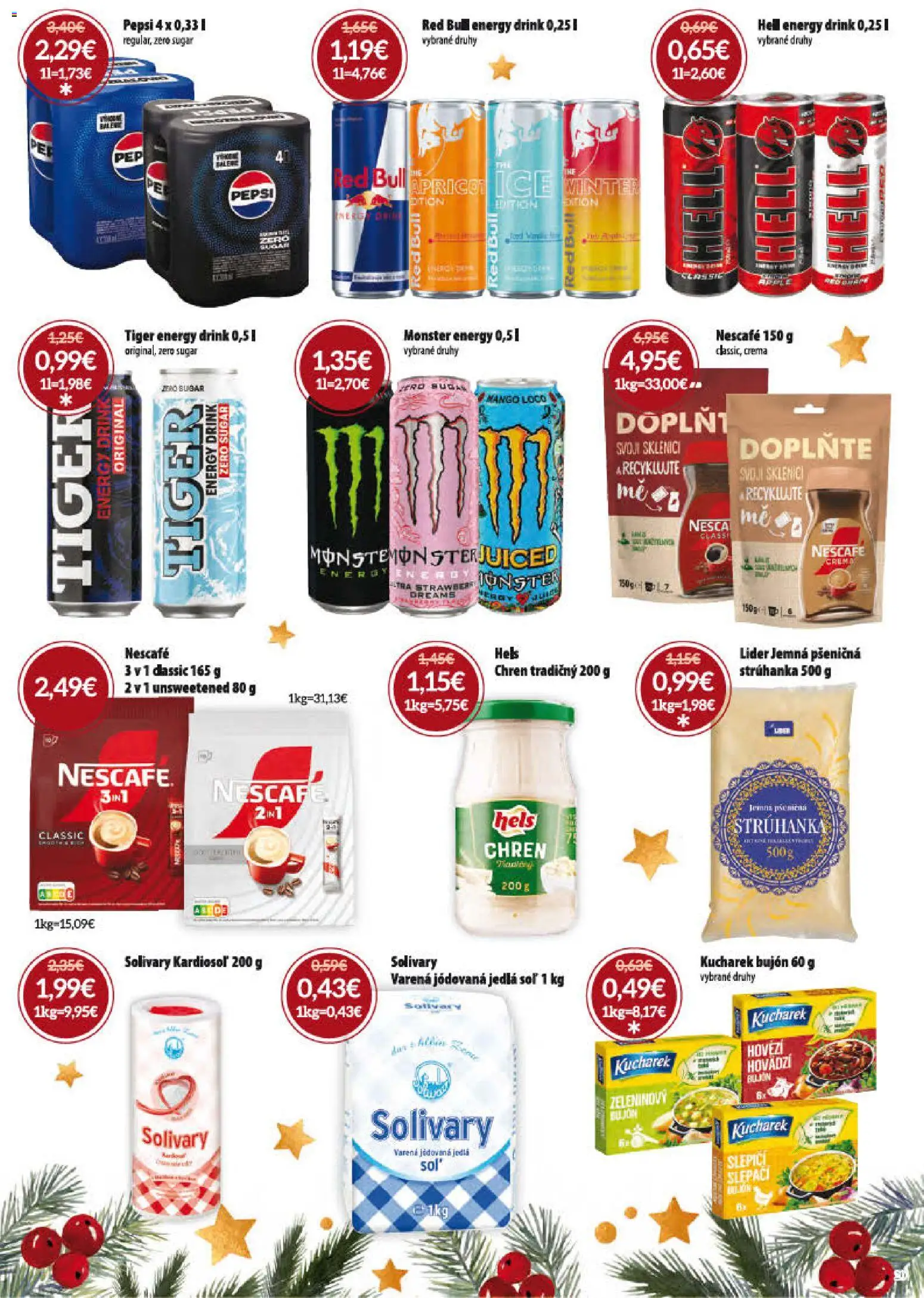 Nové Nitrazdroj akcie – leták je platný od 15.12.2025 | Strana: 20 | Produkty: Red Bull, Pepsi, Soľ, Mango
